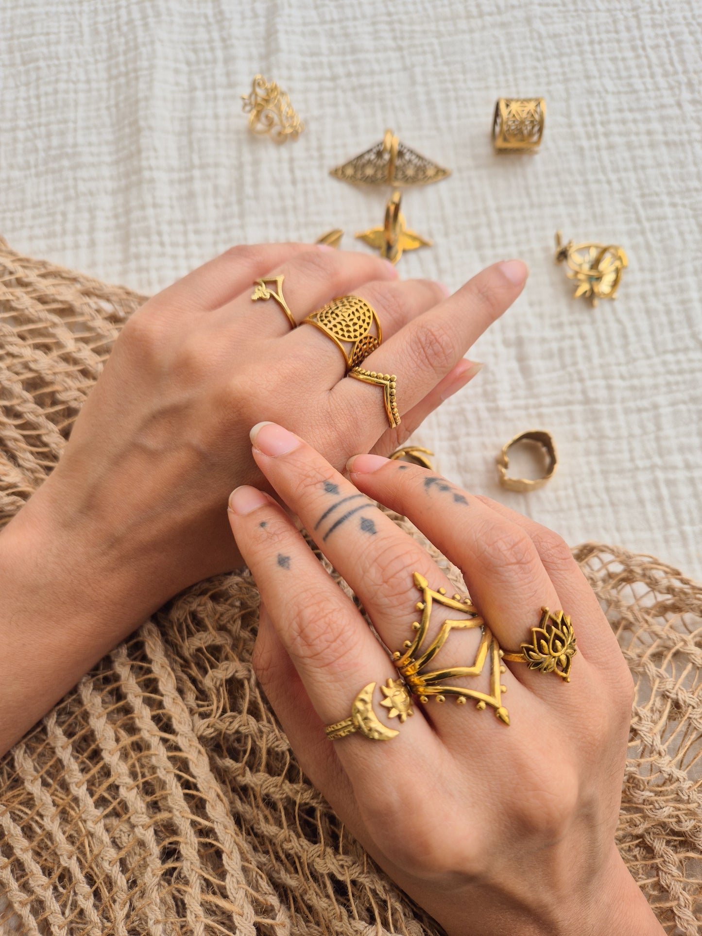 The lotus adjustable brass ring