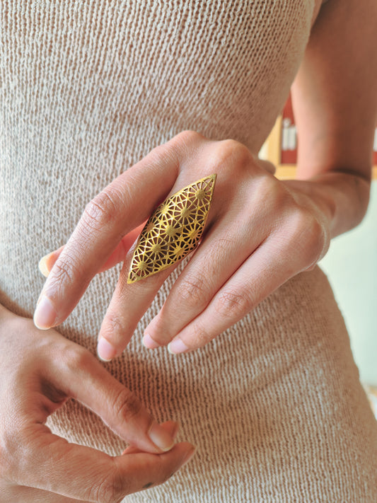 Sacred geometry aura adjustable brass ring