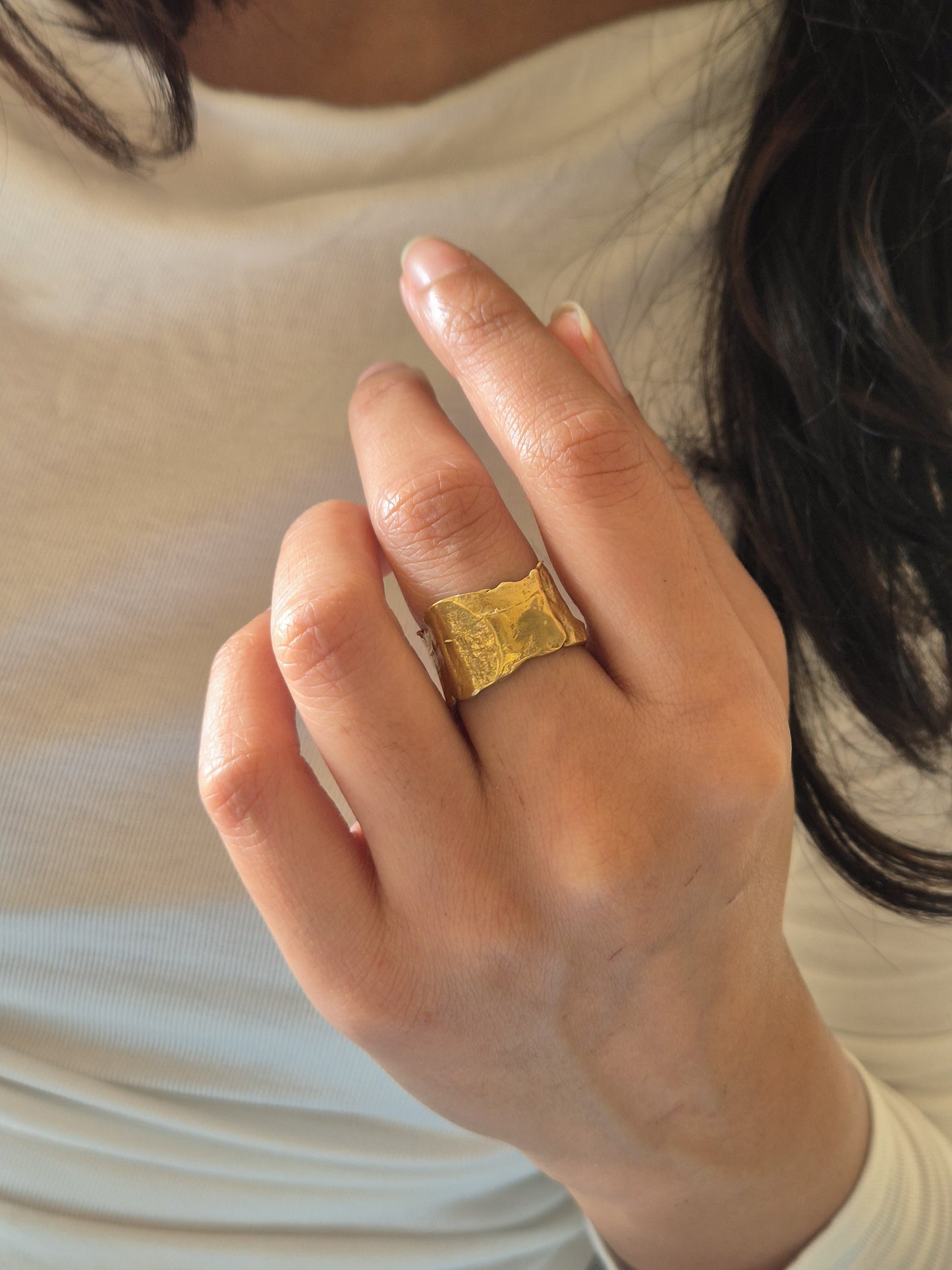 Aurum abstract band adjustable brass ring