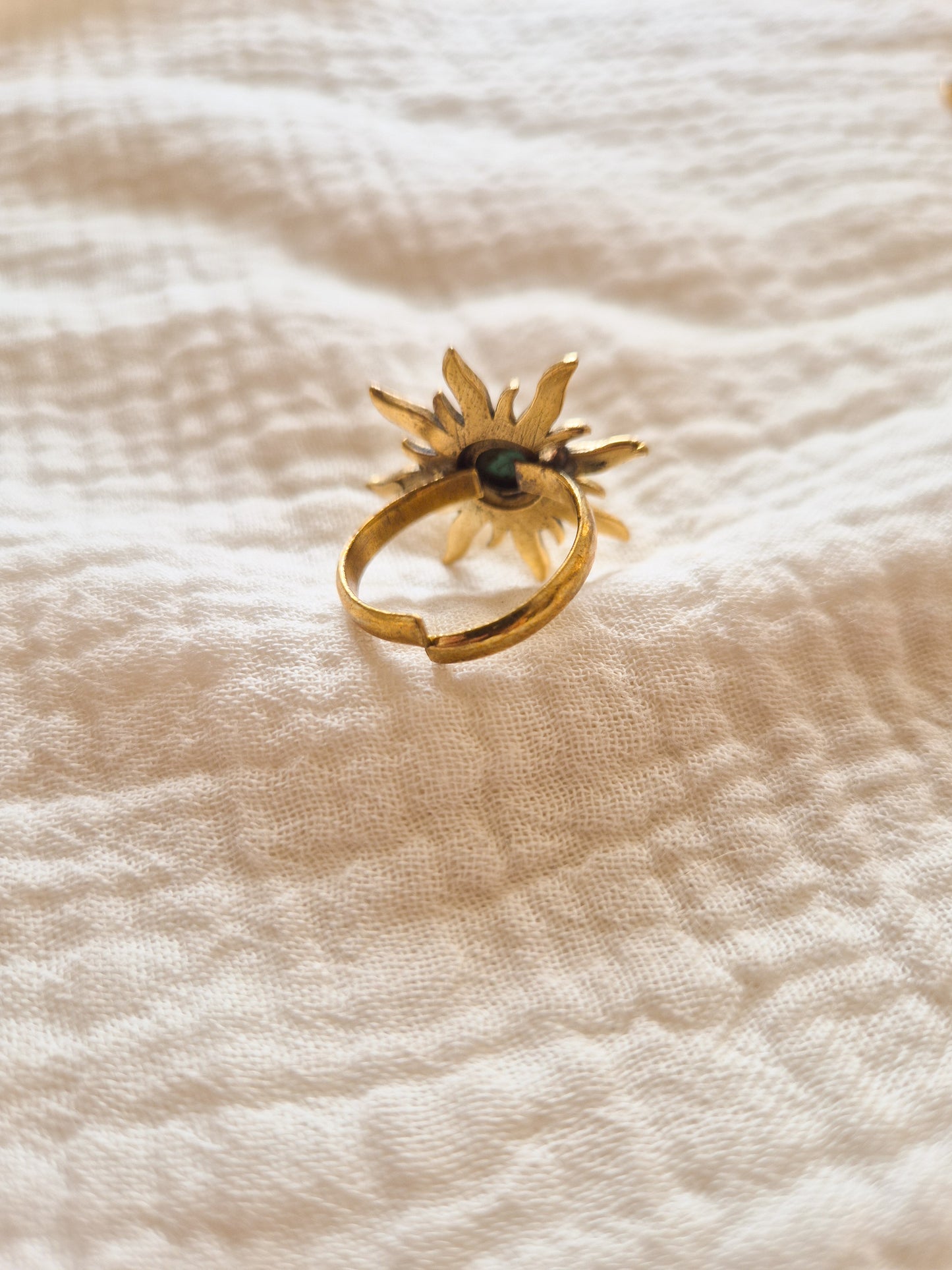 Turquoise sun adjustable brass ring