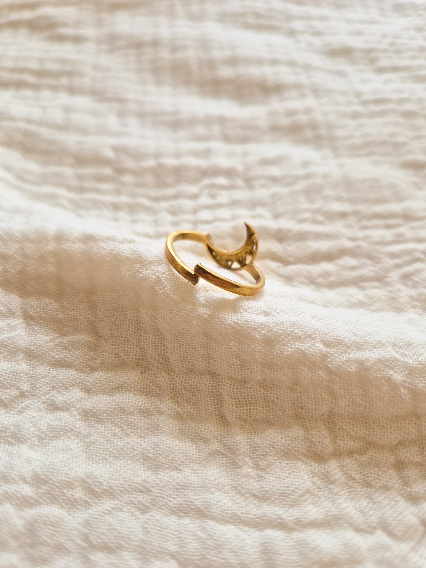Luna boho moon adjustable brass ring