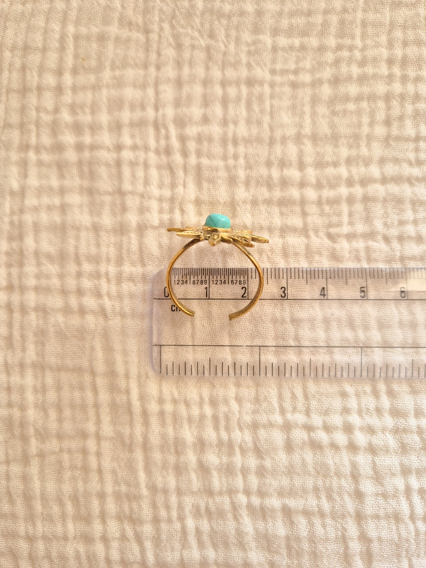 Turquoise sun adjustable brass ring