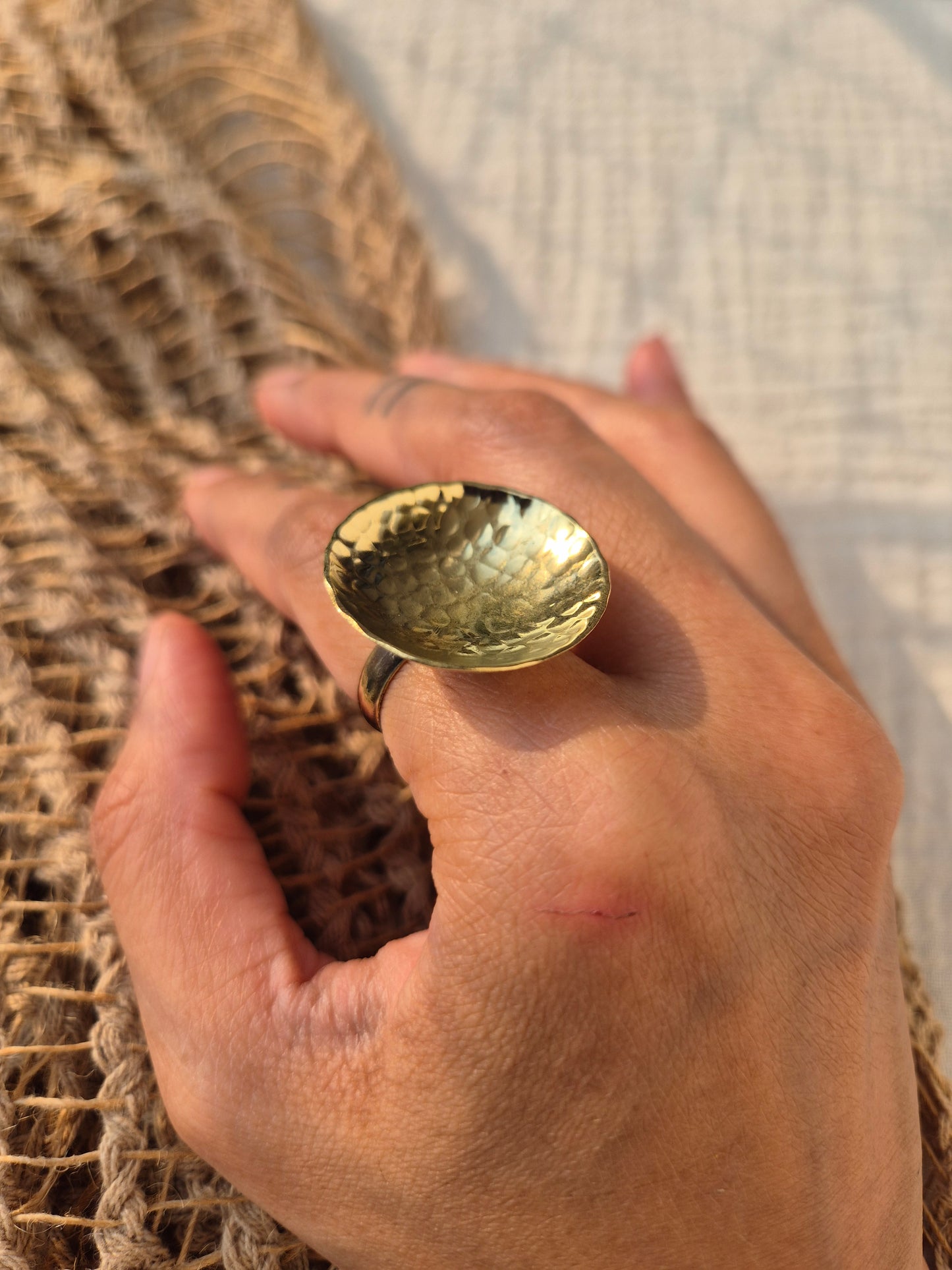 Aabha hammered brass ring
