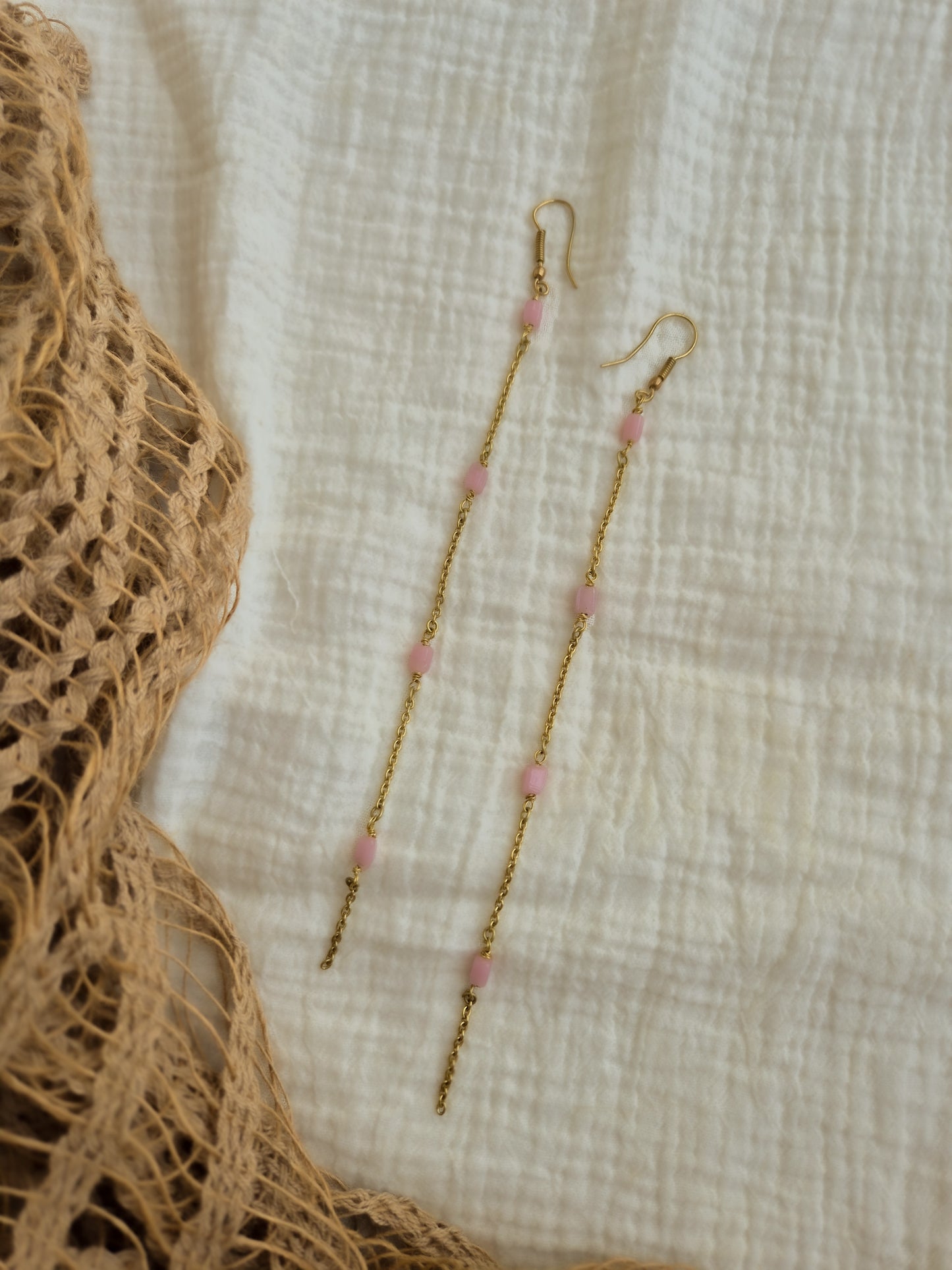 Dusty rose drops brass earrings