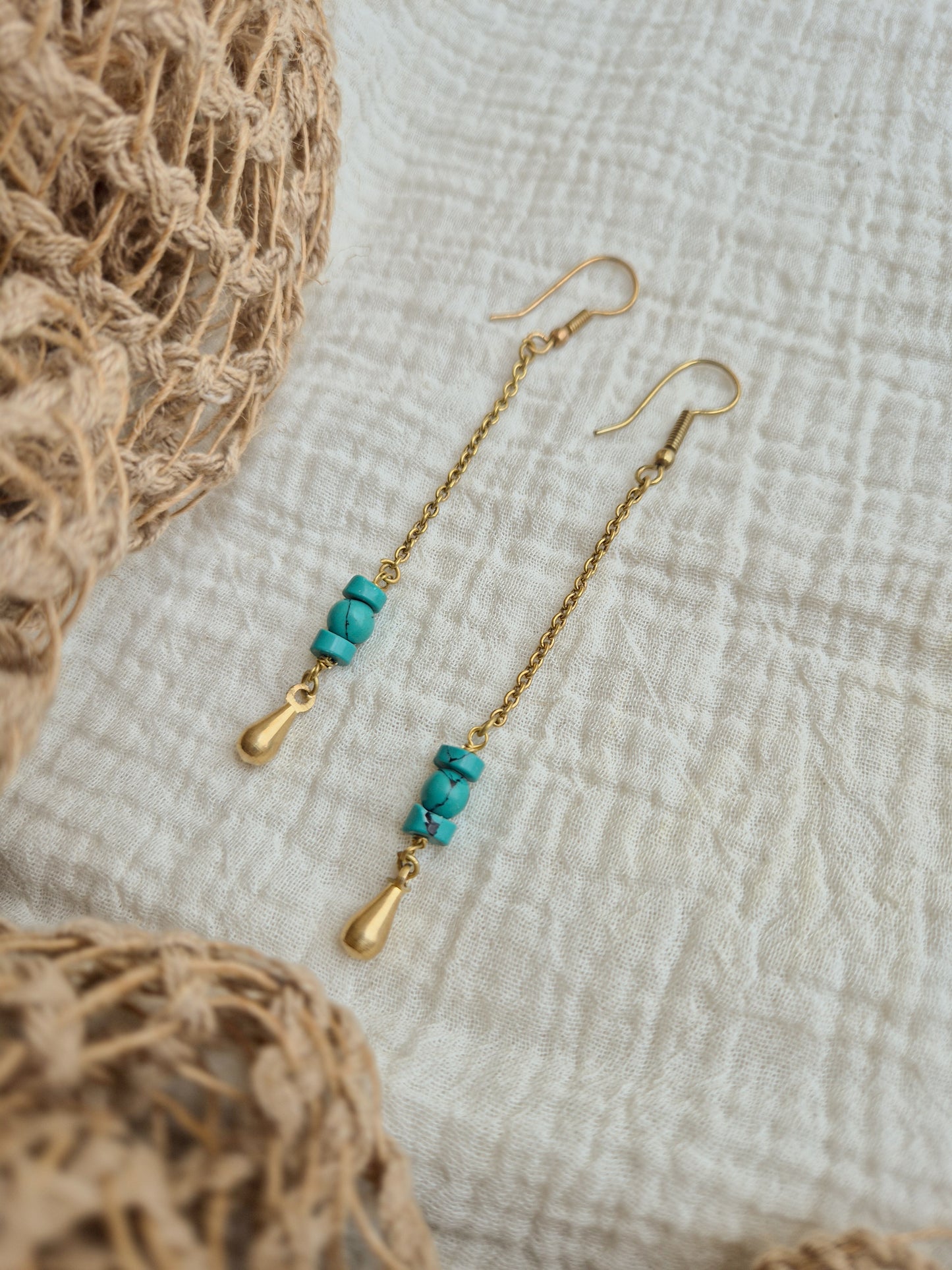 Firoza turquoise drop brass earrings