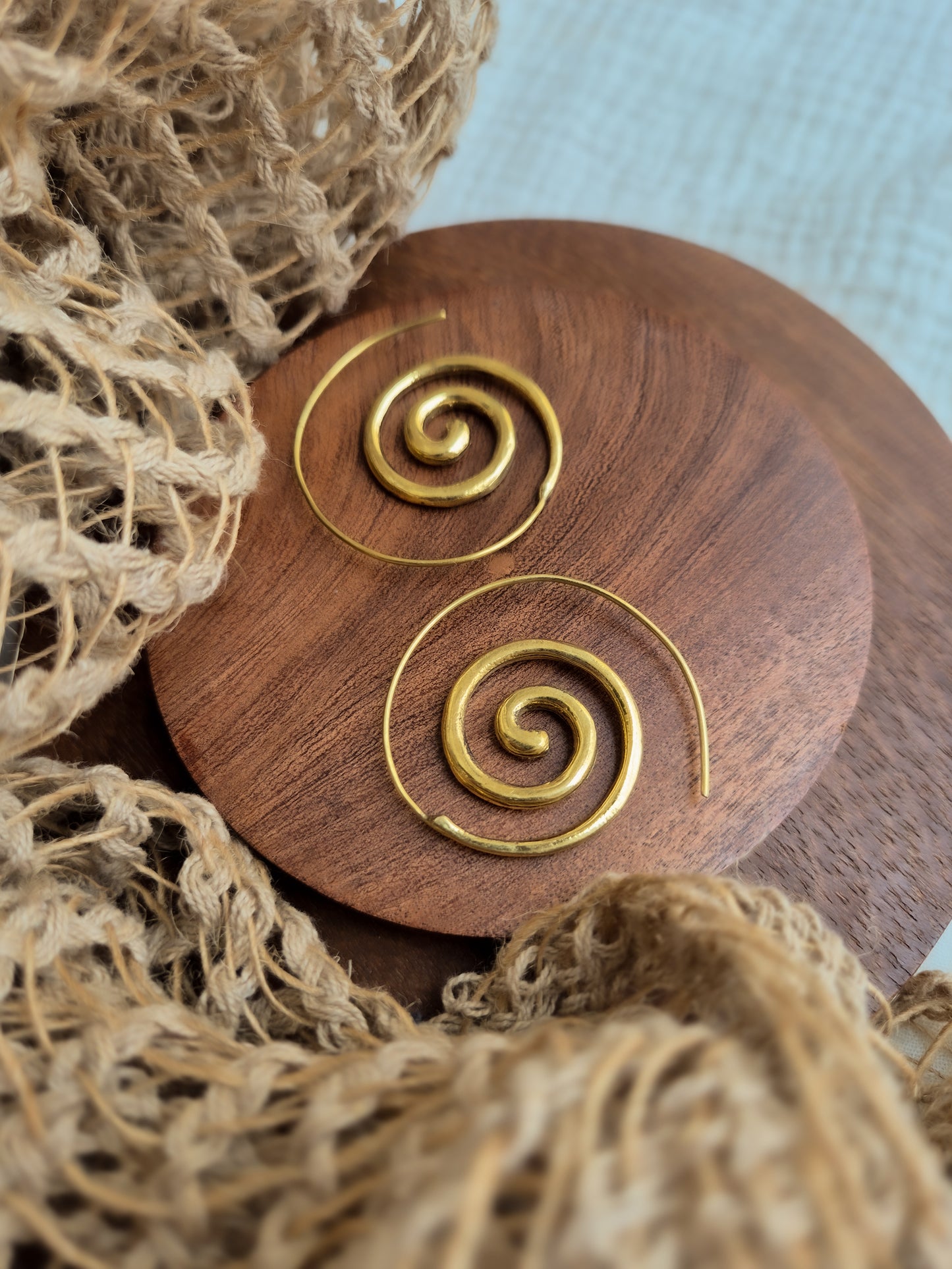 Spiral hoops brass earrings
