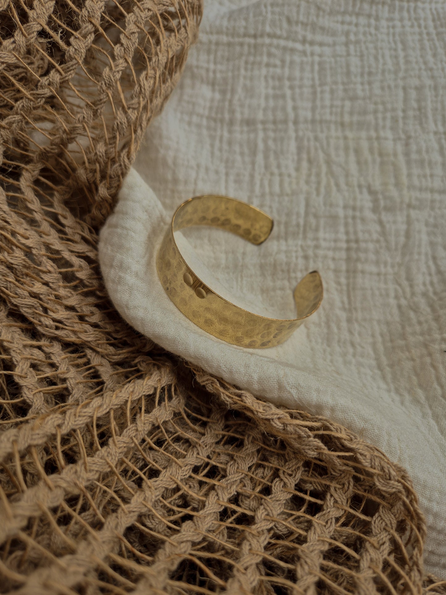 Hammered broad brass wrist cuff