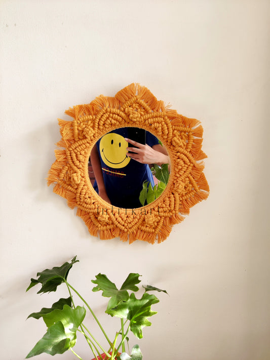 Mustard yellow macrame mirror