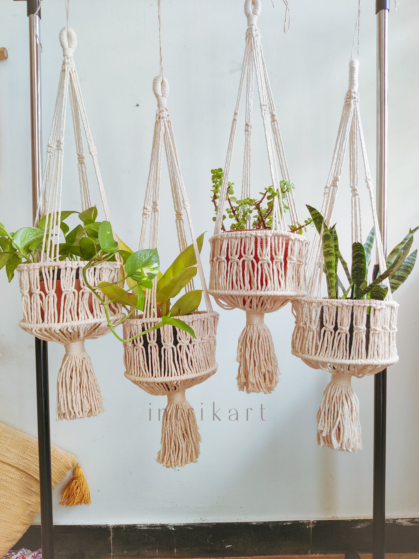 Off white bucket macrame pot holder