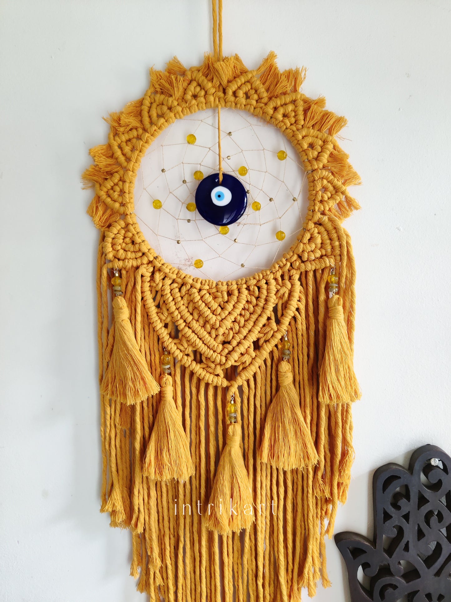 Mustard yellow macrame dreamcatcher