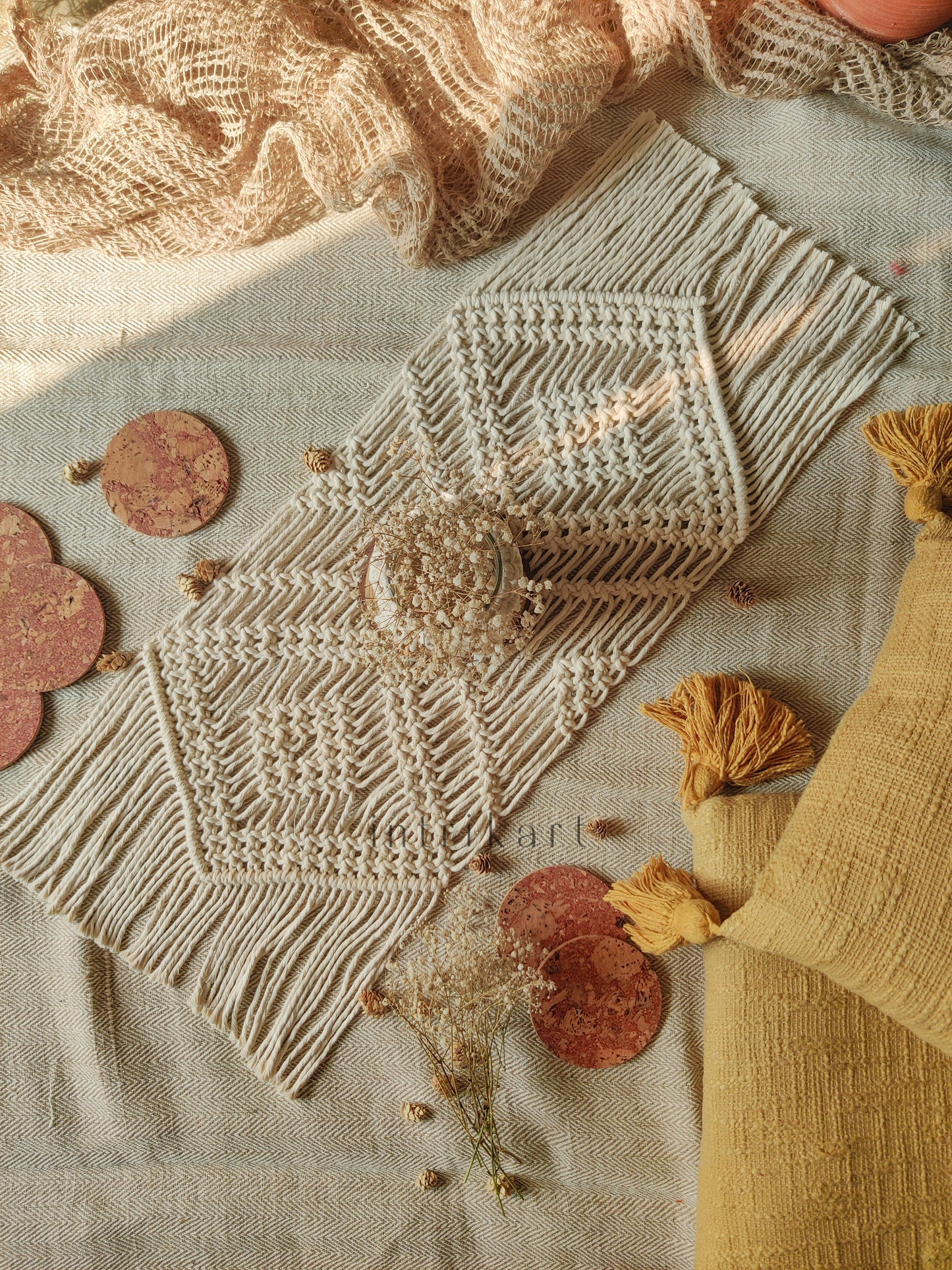 Off white macrame table runner