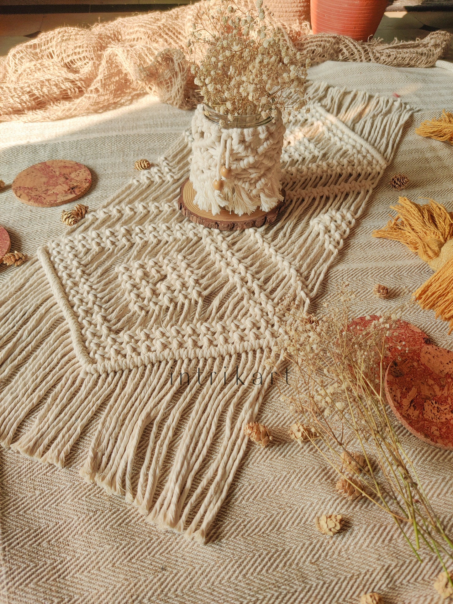 Off white macrame table runner