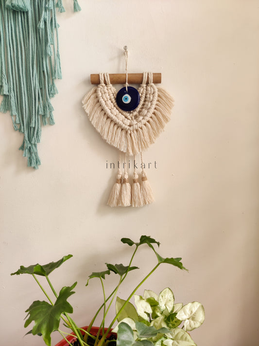 Mini evil eye tassel macrame wall hanging