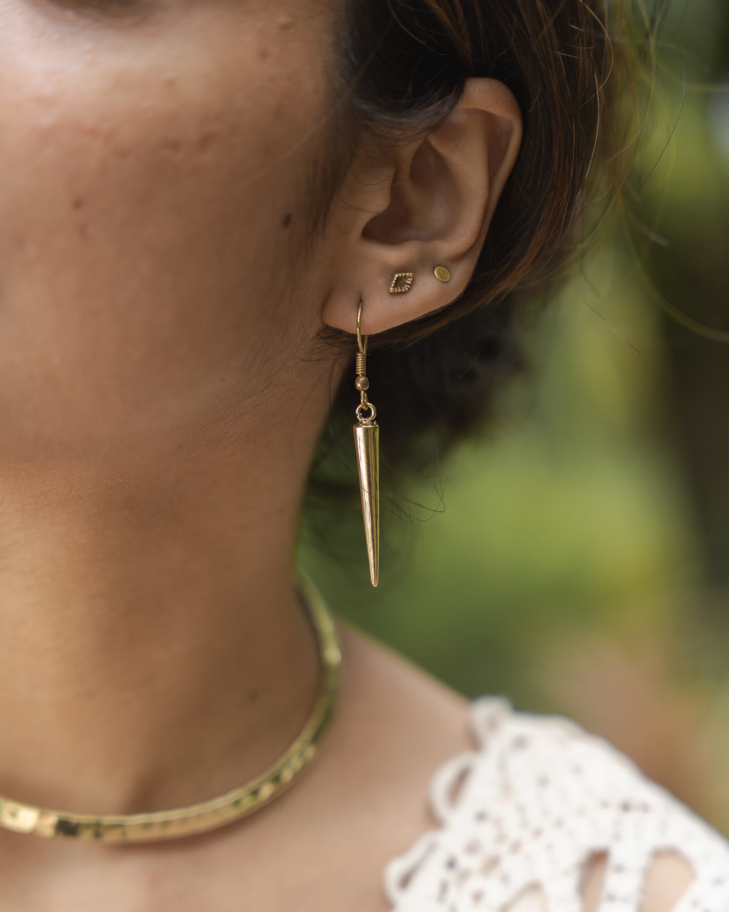 Boho edgy spike brass earrings