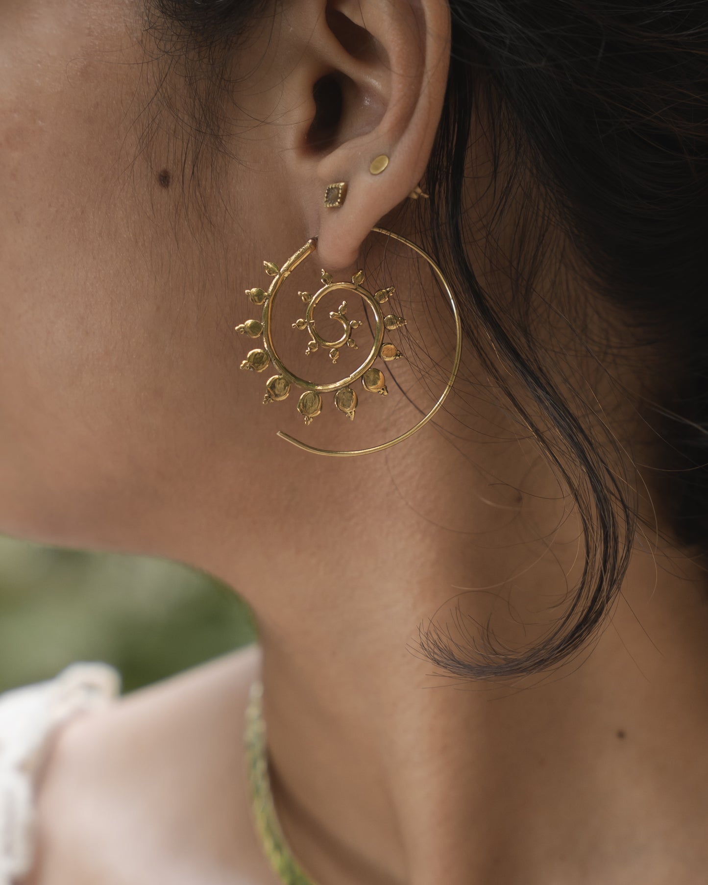 Rina spiral hoop brass earrings