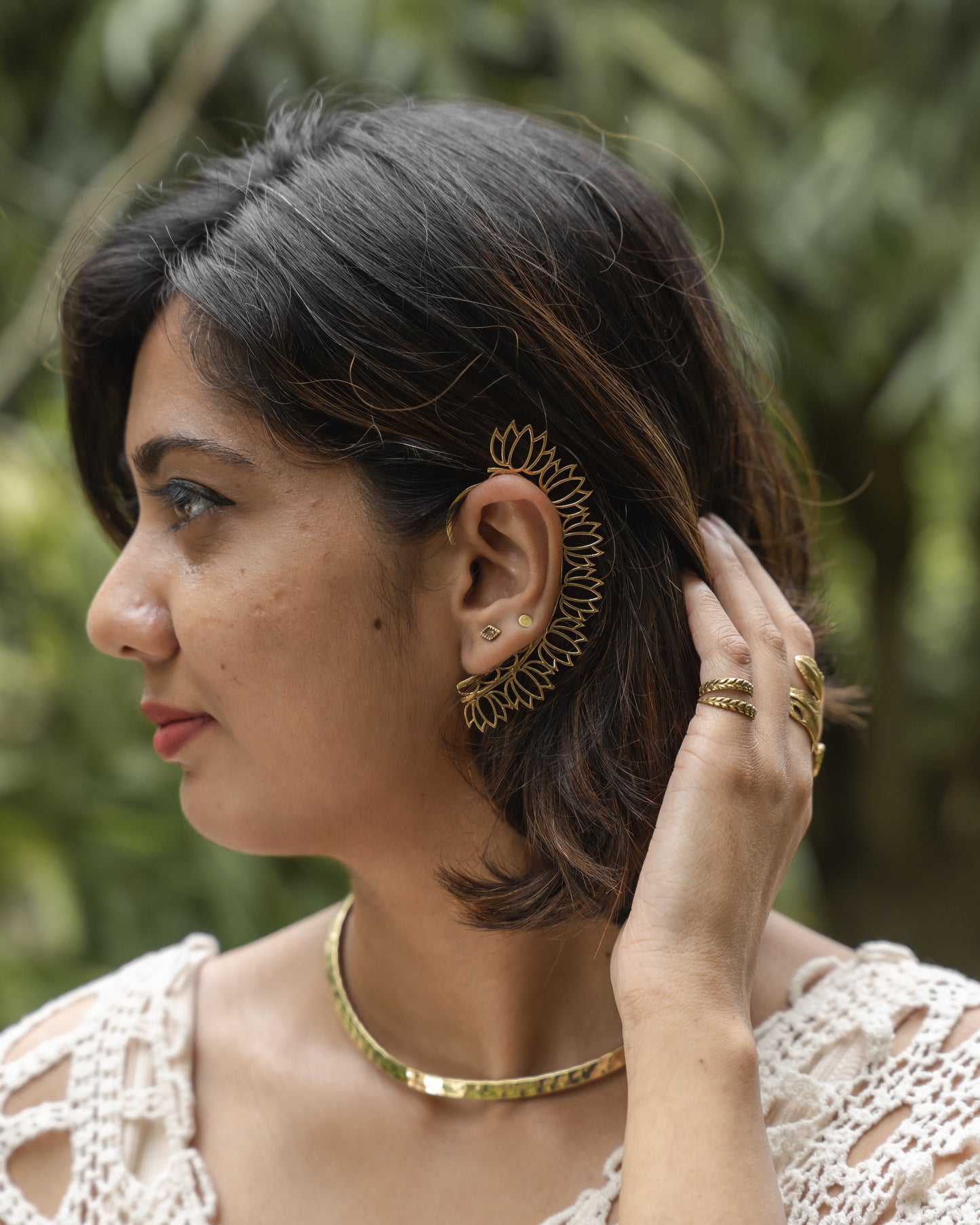 Padma lotus brass ear cuff