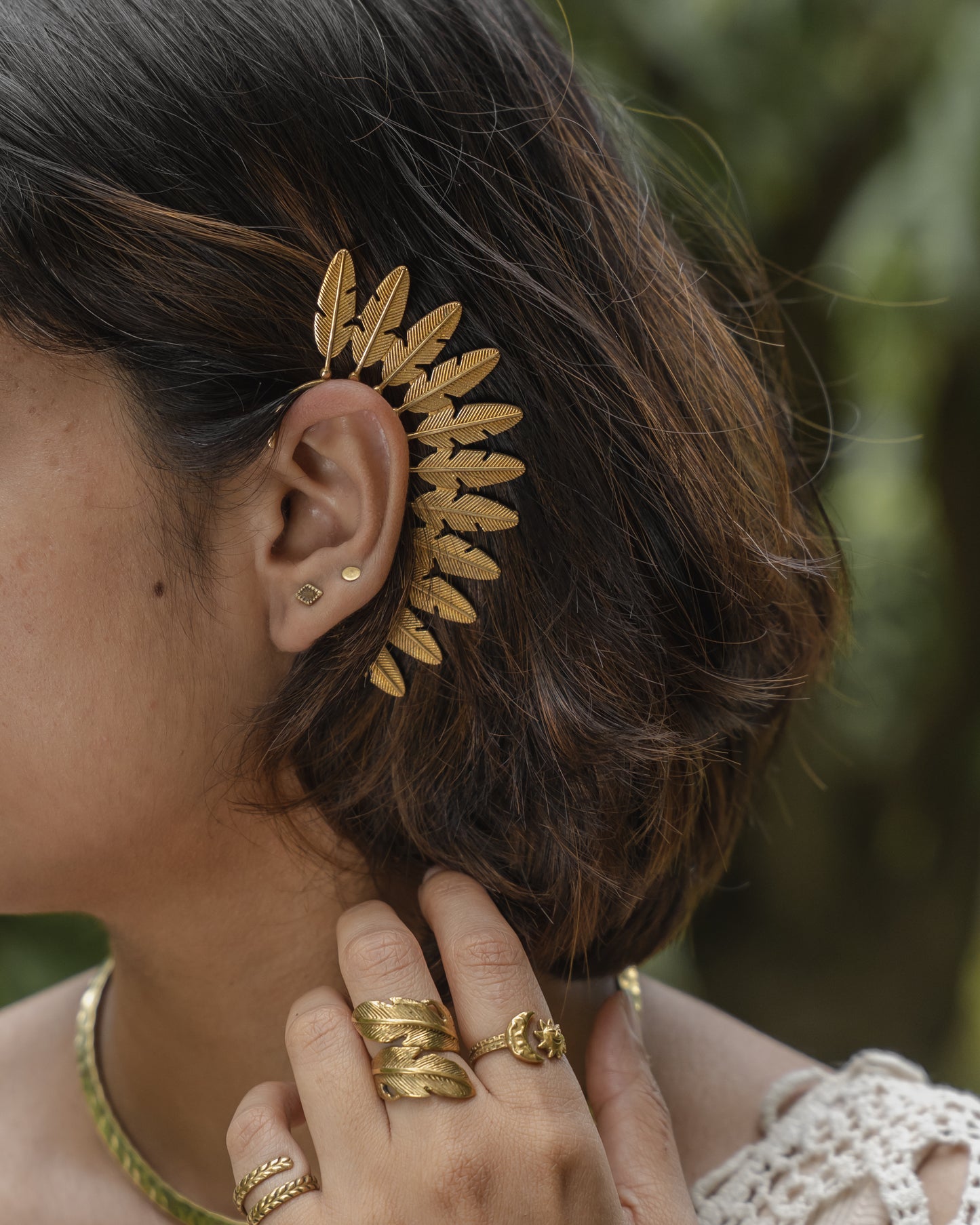 Udaan feather brass ear cuff