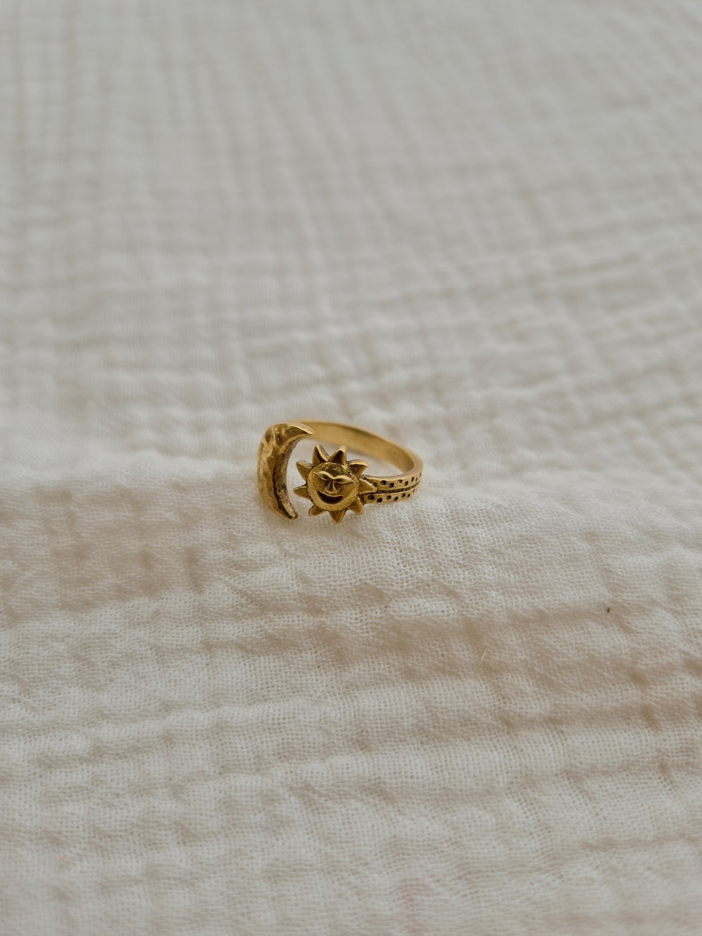 Solluna sun & moon adjustable brass ring