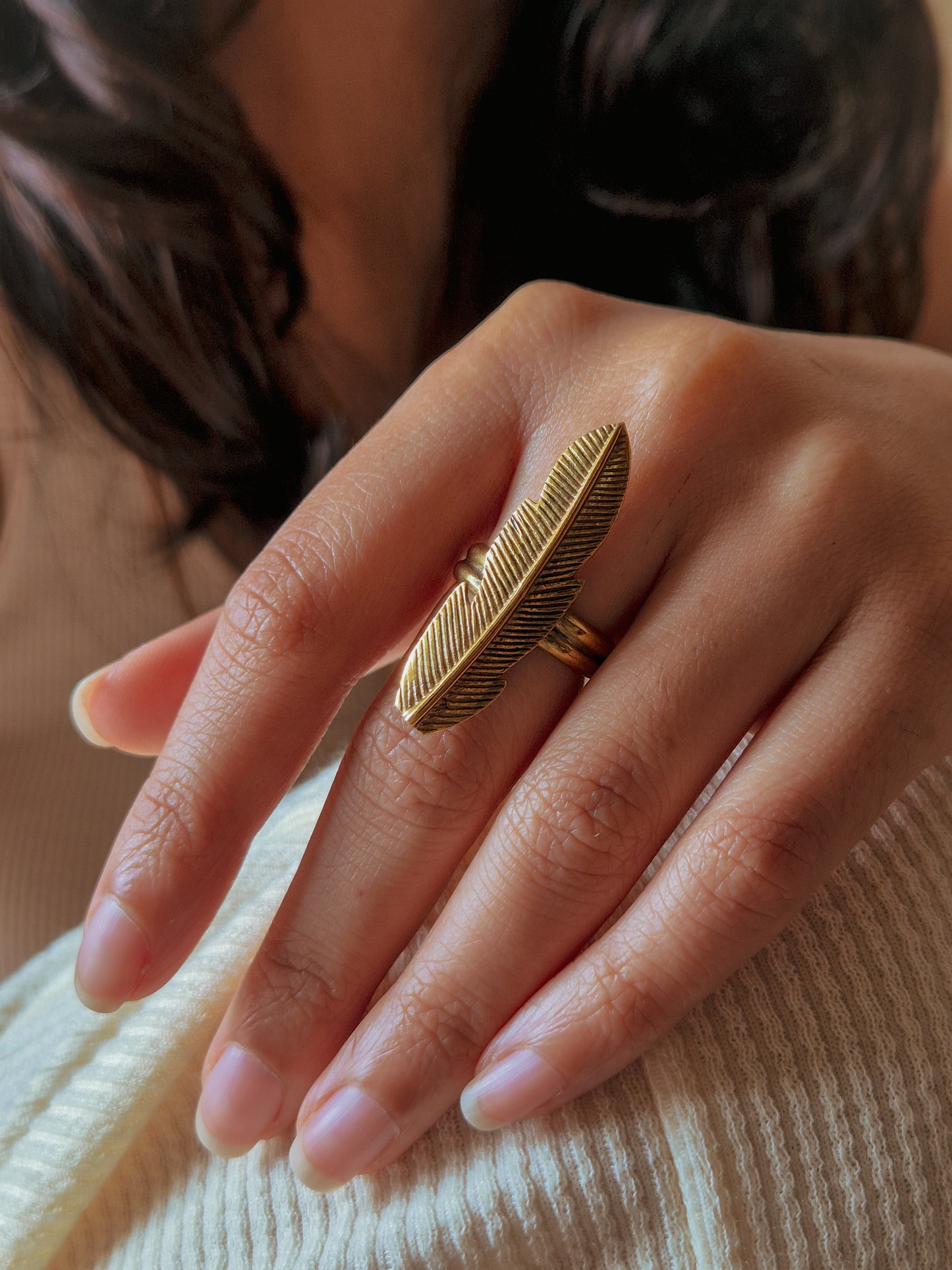 Nomad feather adjustable ring