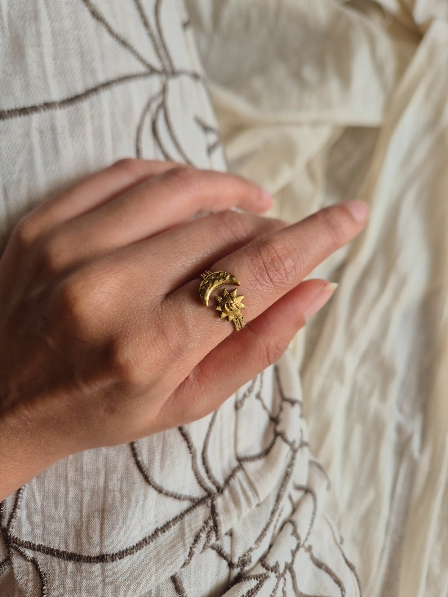 Solluna sun & moon adjustable brass ring