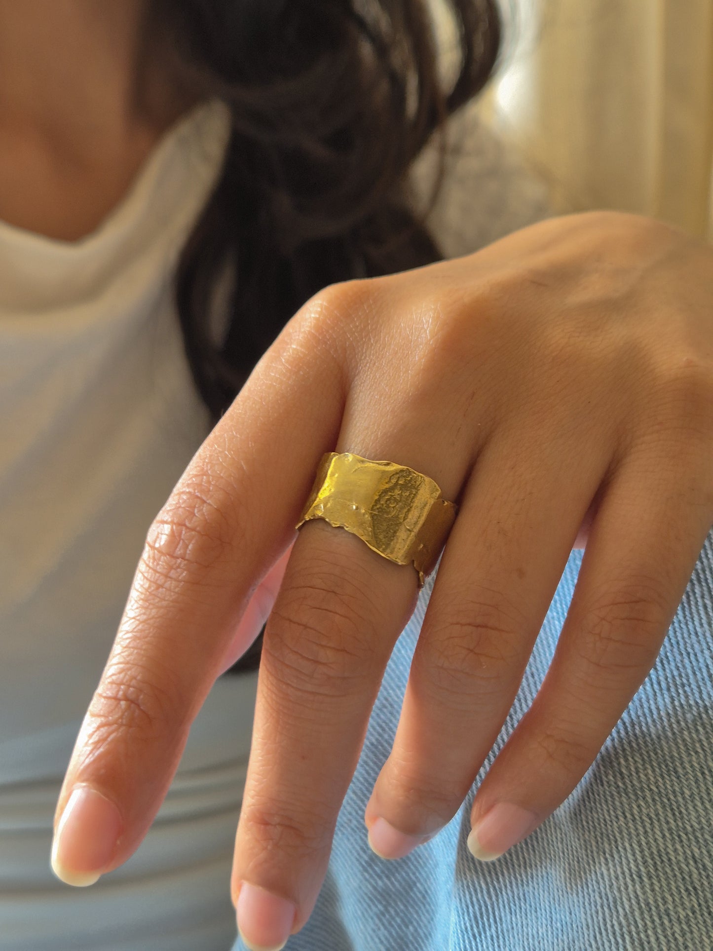 Aurum abstract band adjustable brass ring