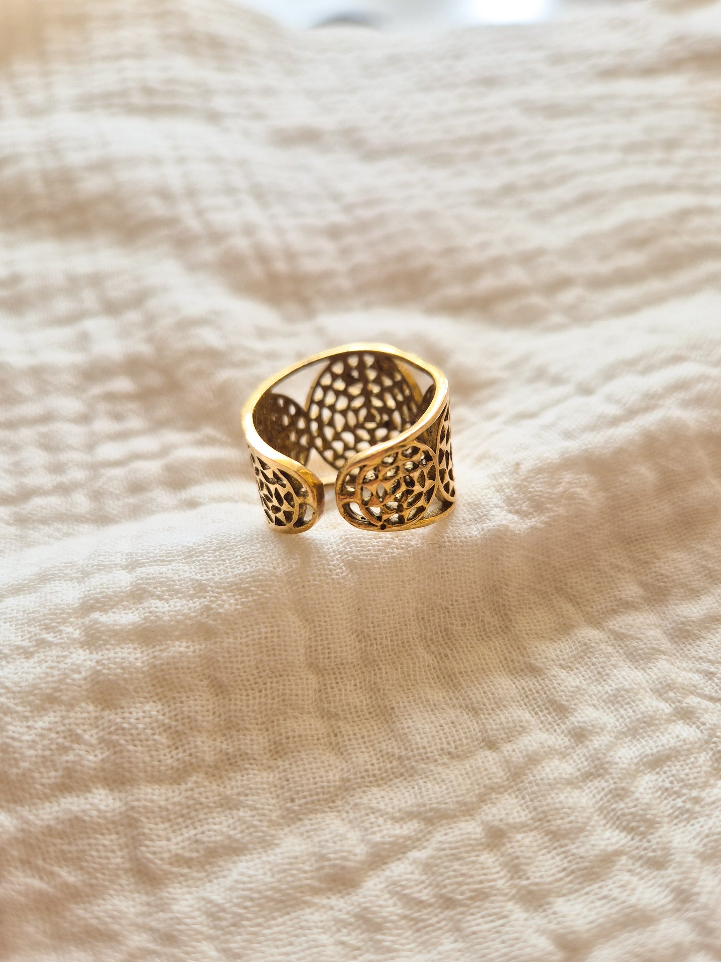 Sacred yantra seed of life adjustable brass ring