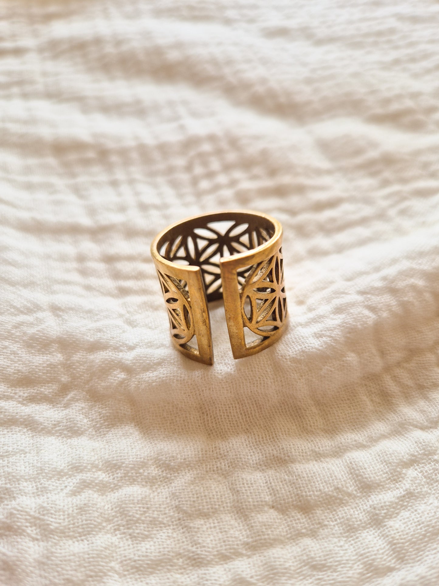 Flower of life adjustable brass ring