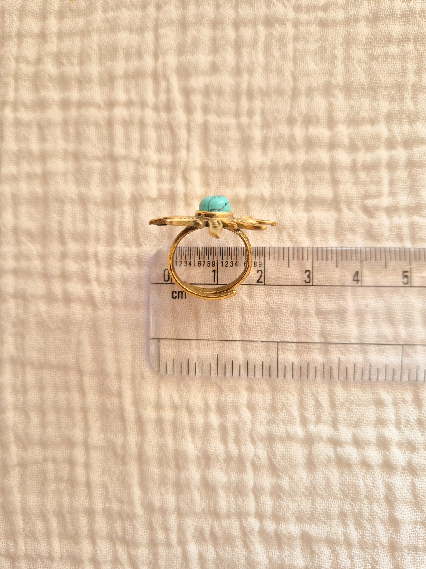 Turquoise sun adjustable brass ring