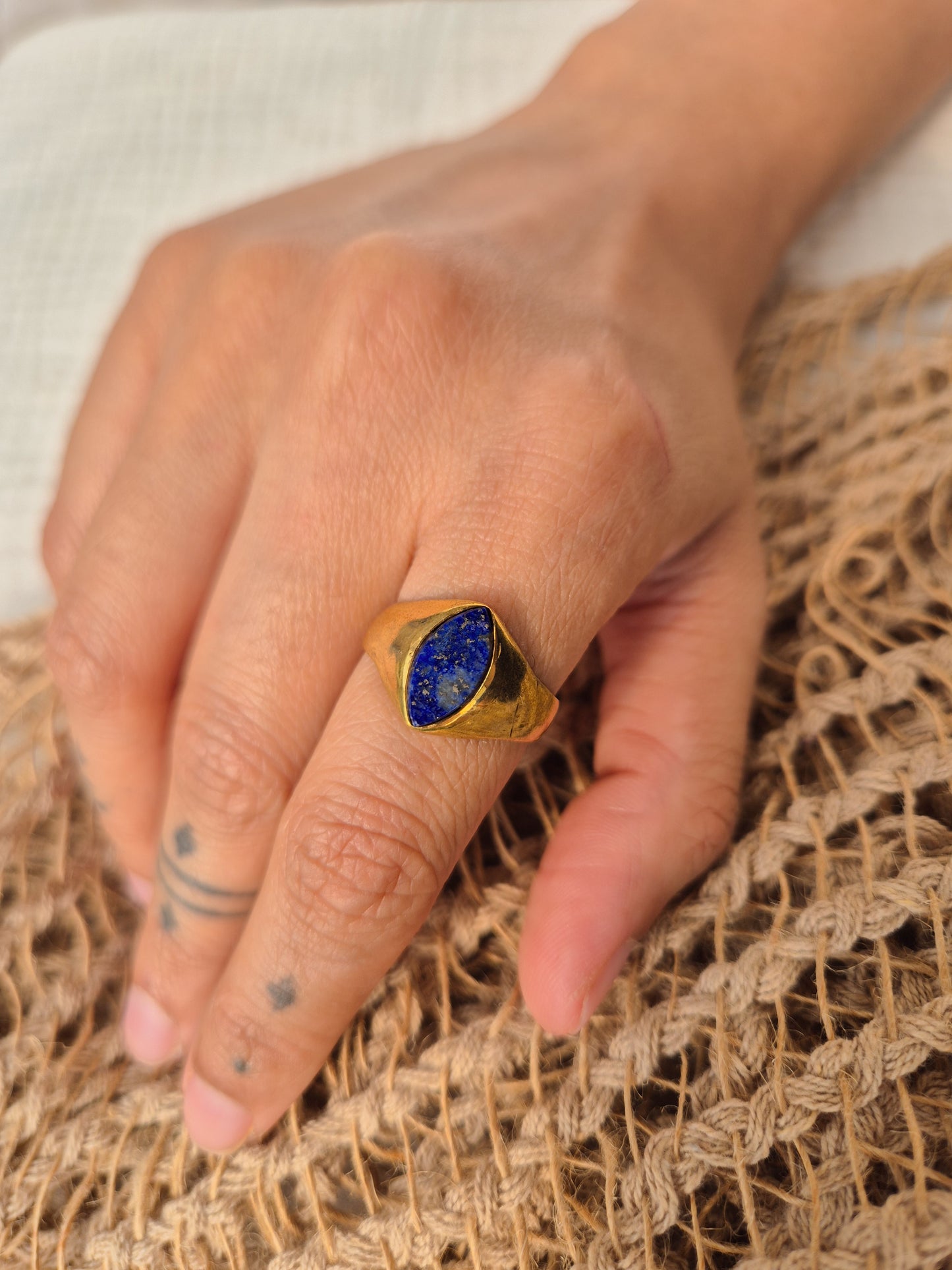 Evara lapis blue brass ring