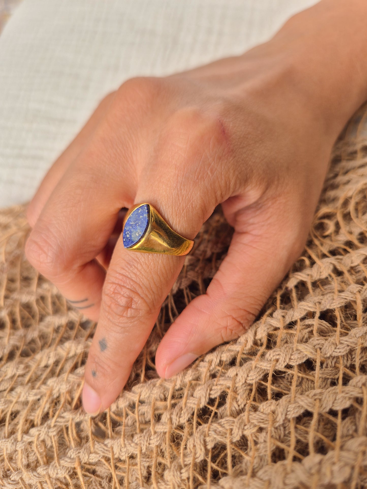 Evara lapis blue brass ring
