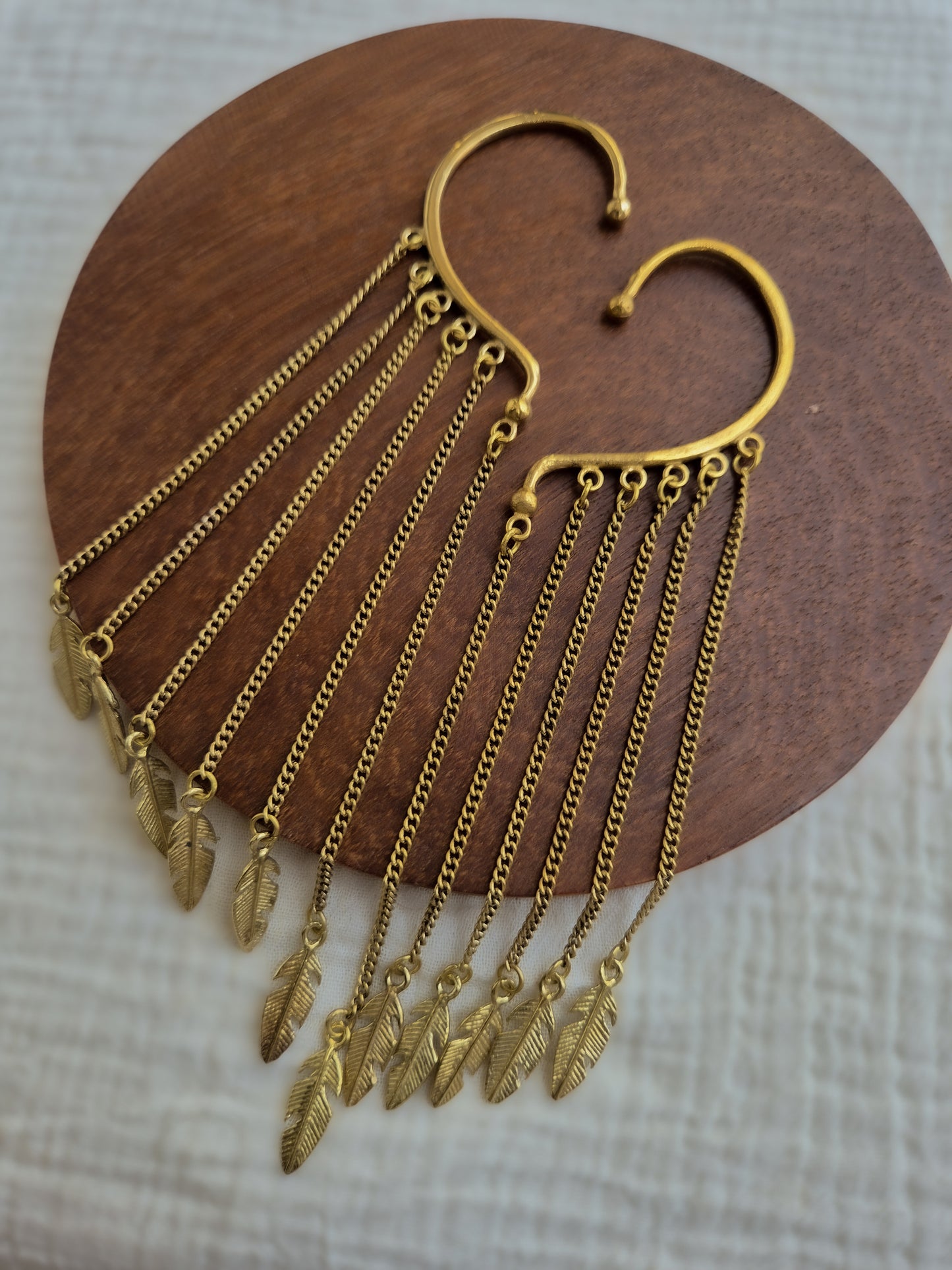 Featherfall boho brass ear cuff