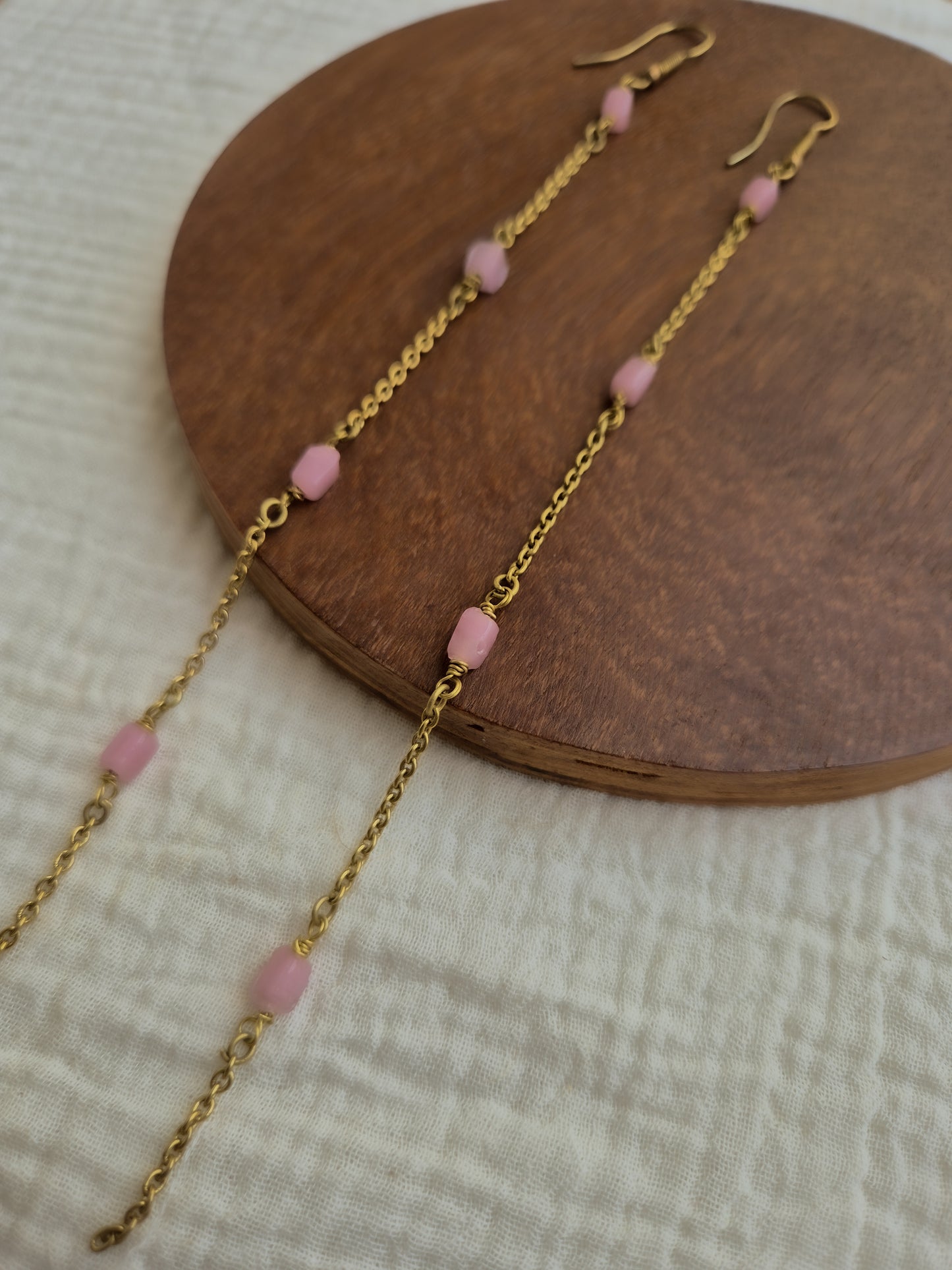 Dusty rose drops brass earrings