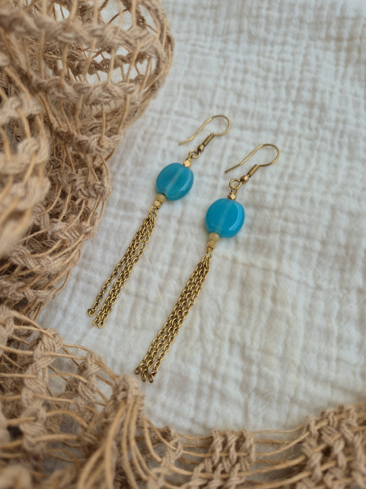Neeli blue bead brass earrings