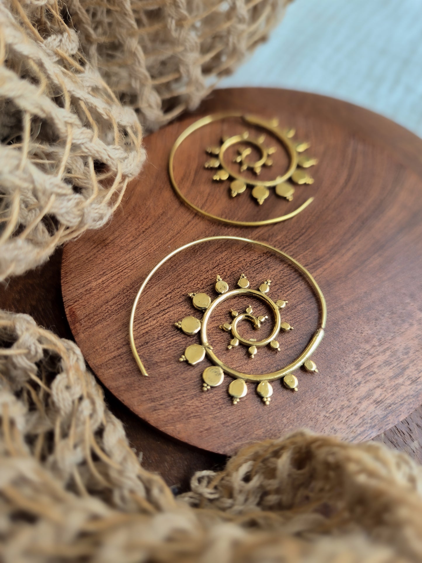 Rina spiral hoop brass earrings