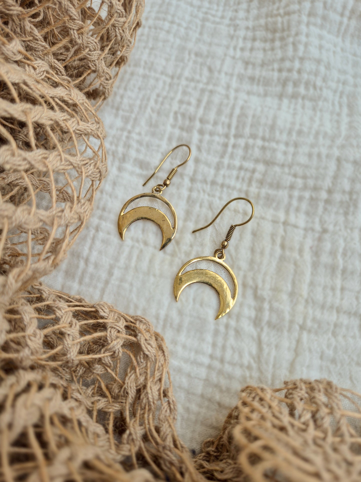 Crescent Moon brass earrings