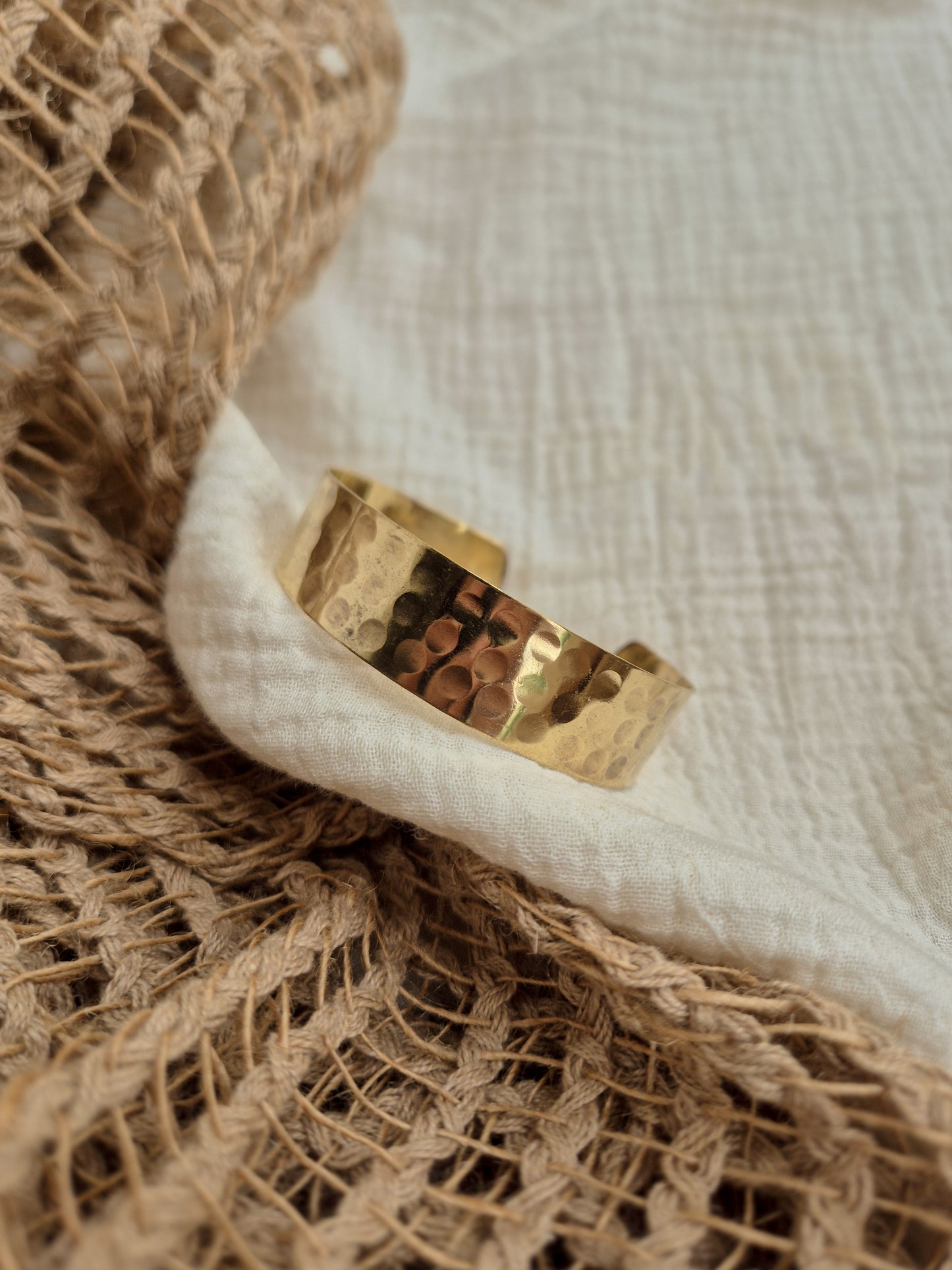 Hammered broad brass wrist cuff