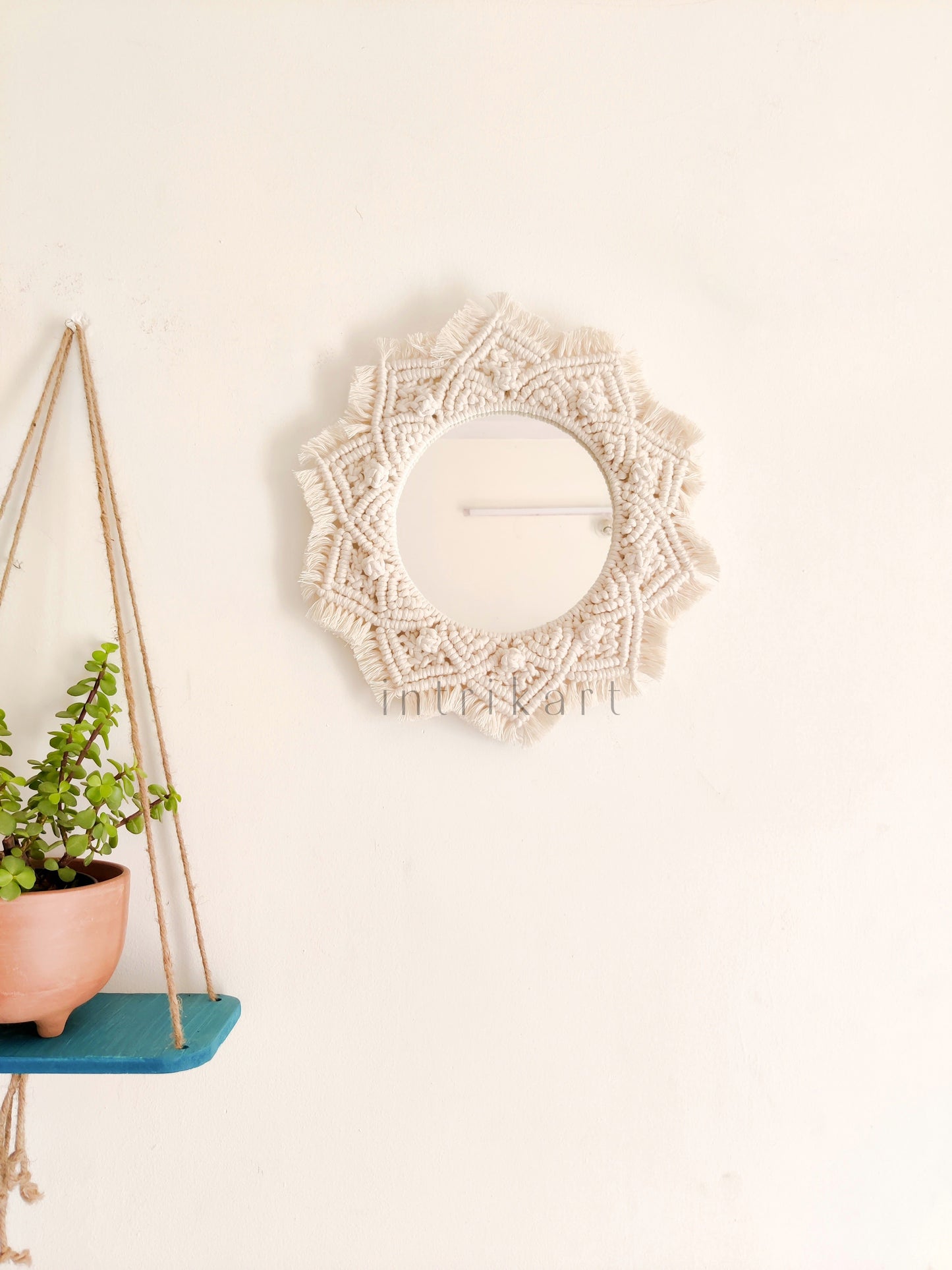 Mustard yellow macrame mirror