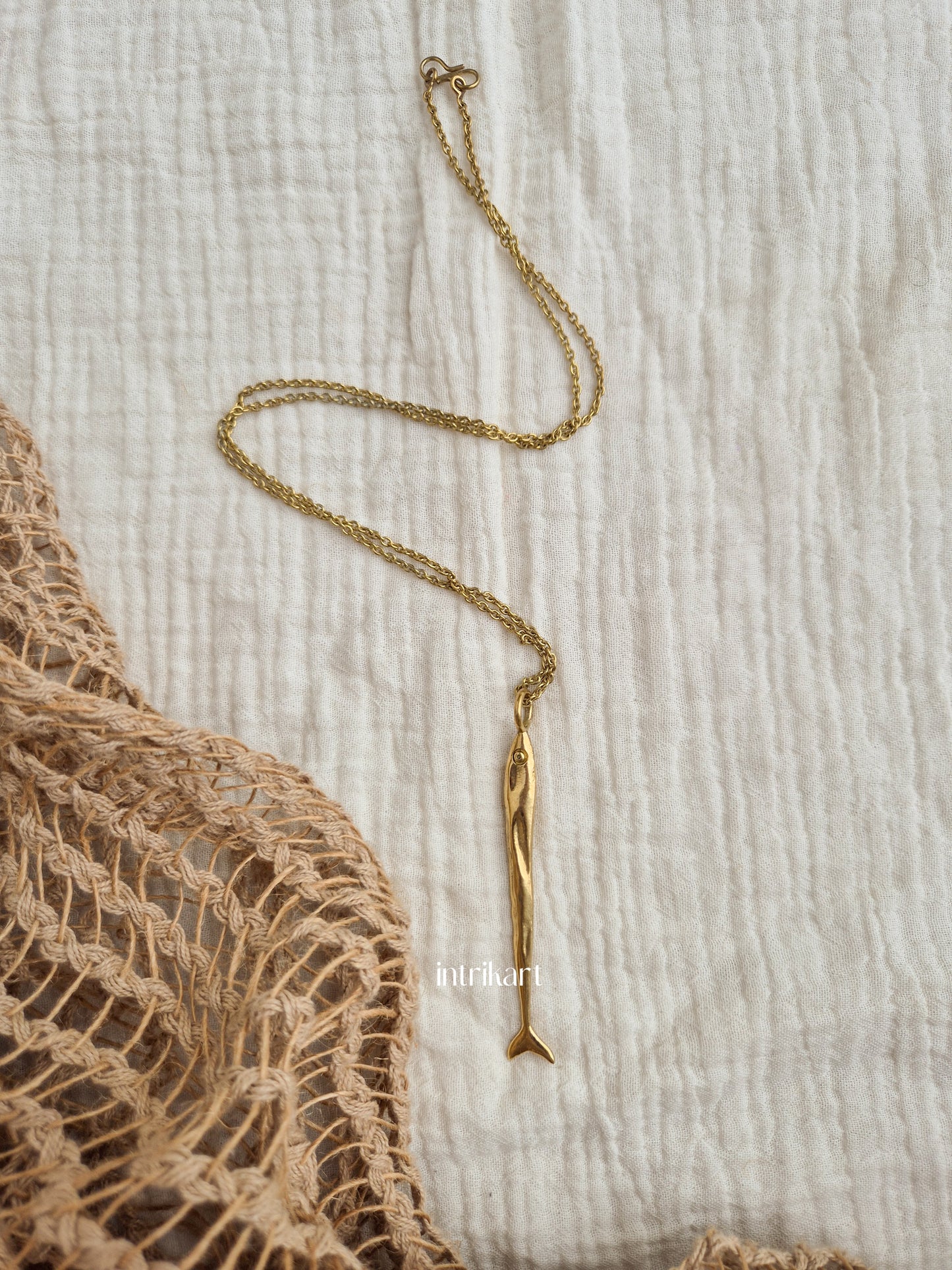 Mathi fish pendant brass chain