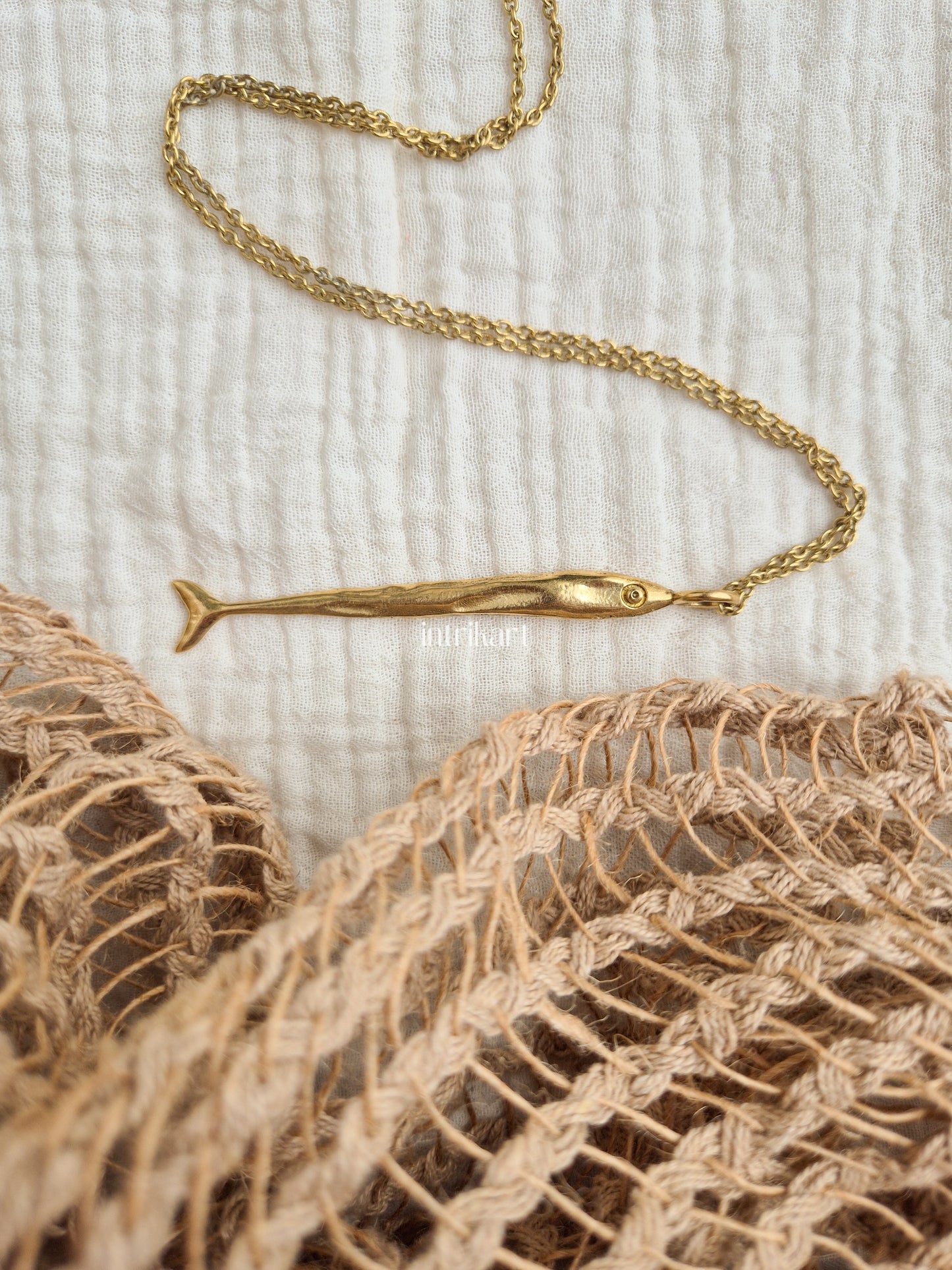 Mathi fish pendant brass chain