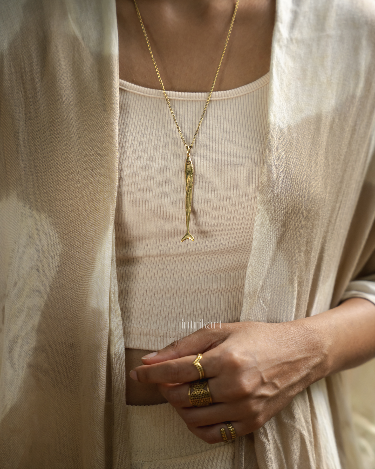 Mathi fish pendant brass chain