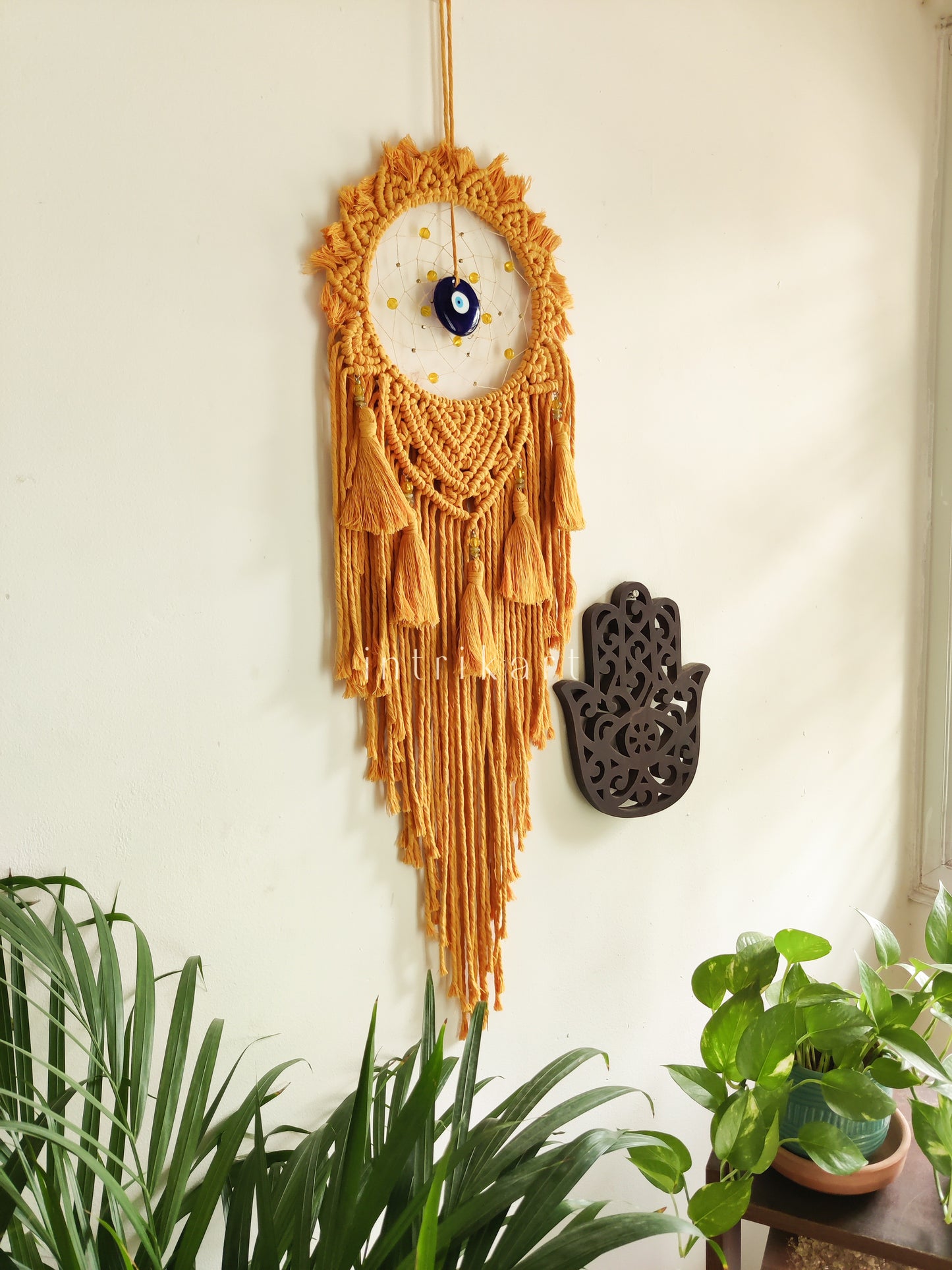 Mustard yellow macrame dreamcatcher