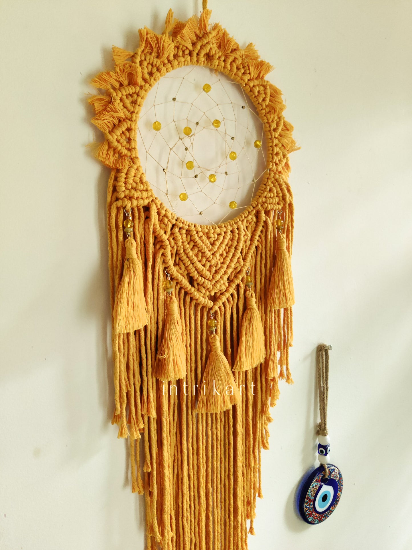 Mustard yellow classic macrame dreamcatcher