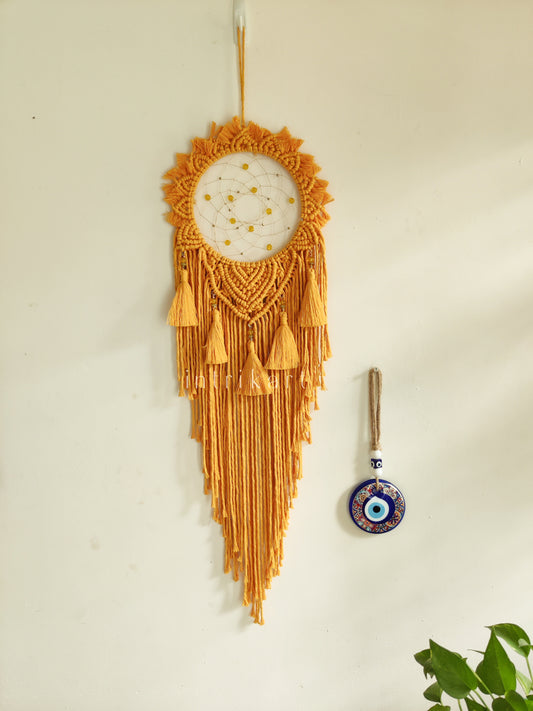 Mustard yellow classic macrame dreamcatcher
