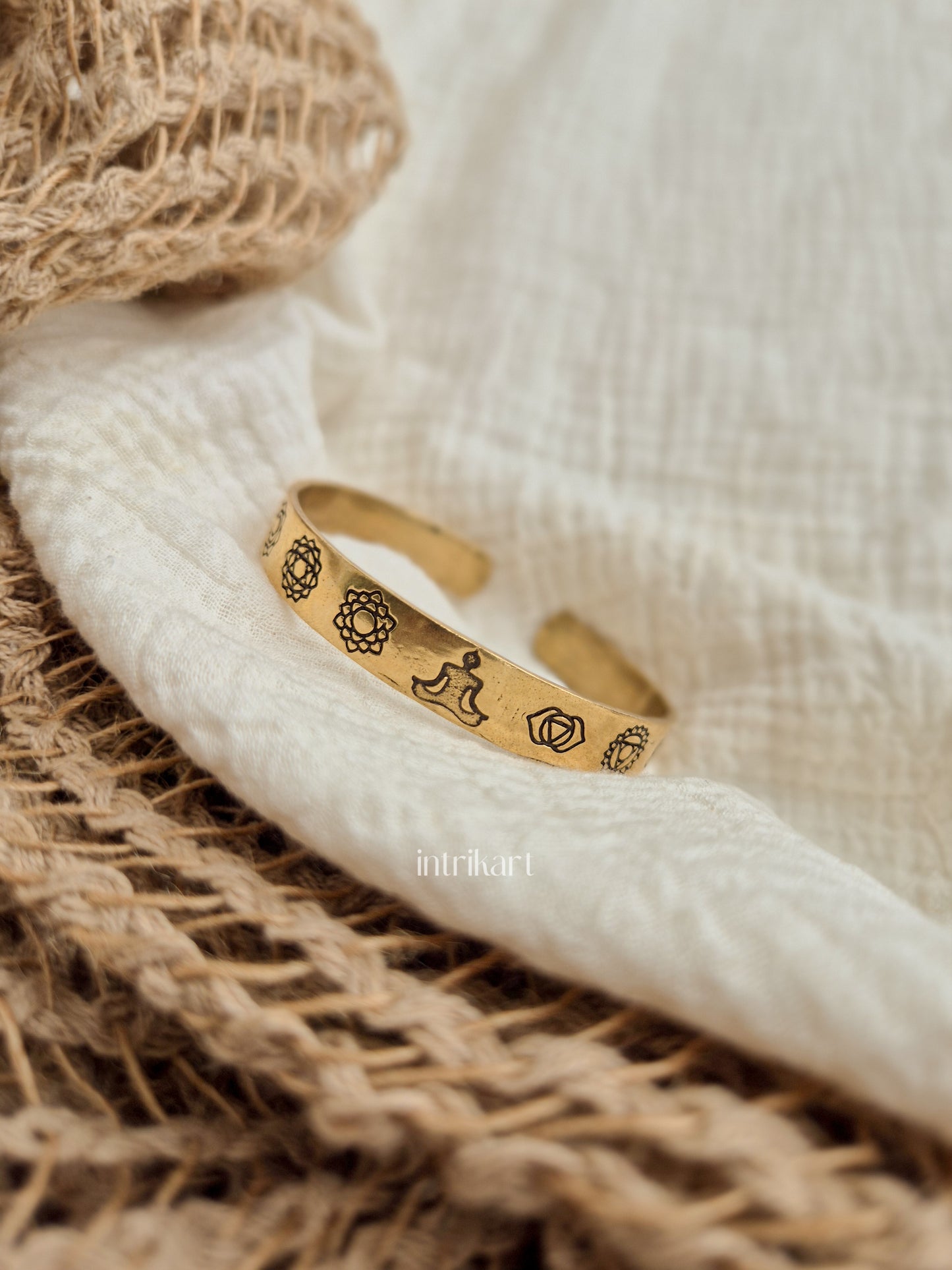 Seven chakra brass adjustable kada bracelet