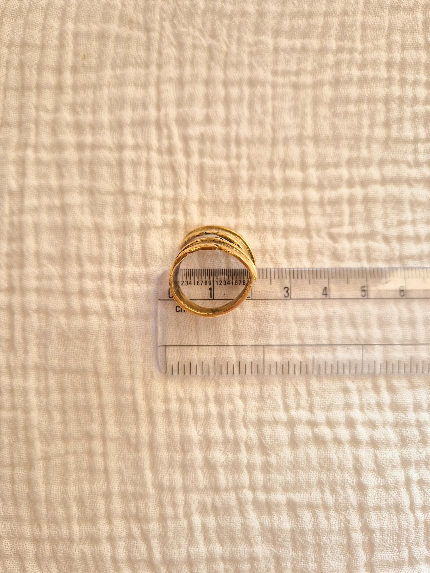 Feather wrap boho adjustable brass ring