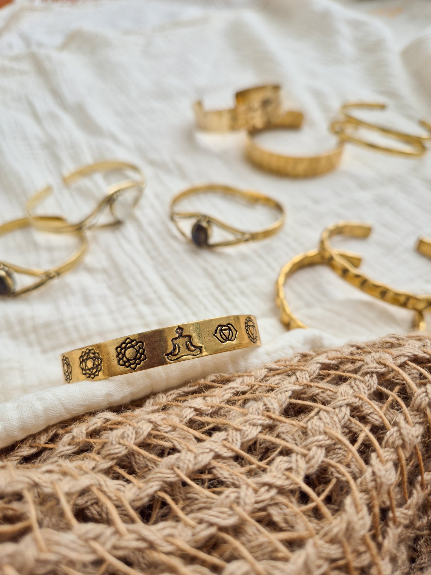 Seven chakra brass adjustable kada bracelet