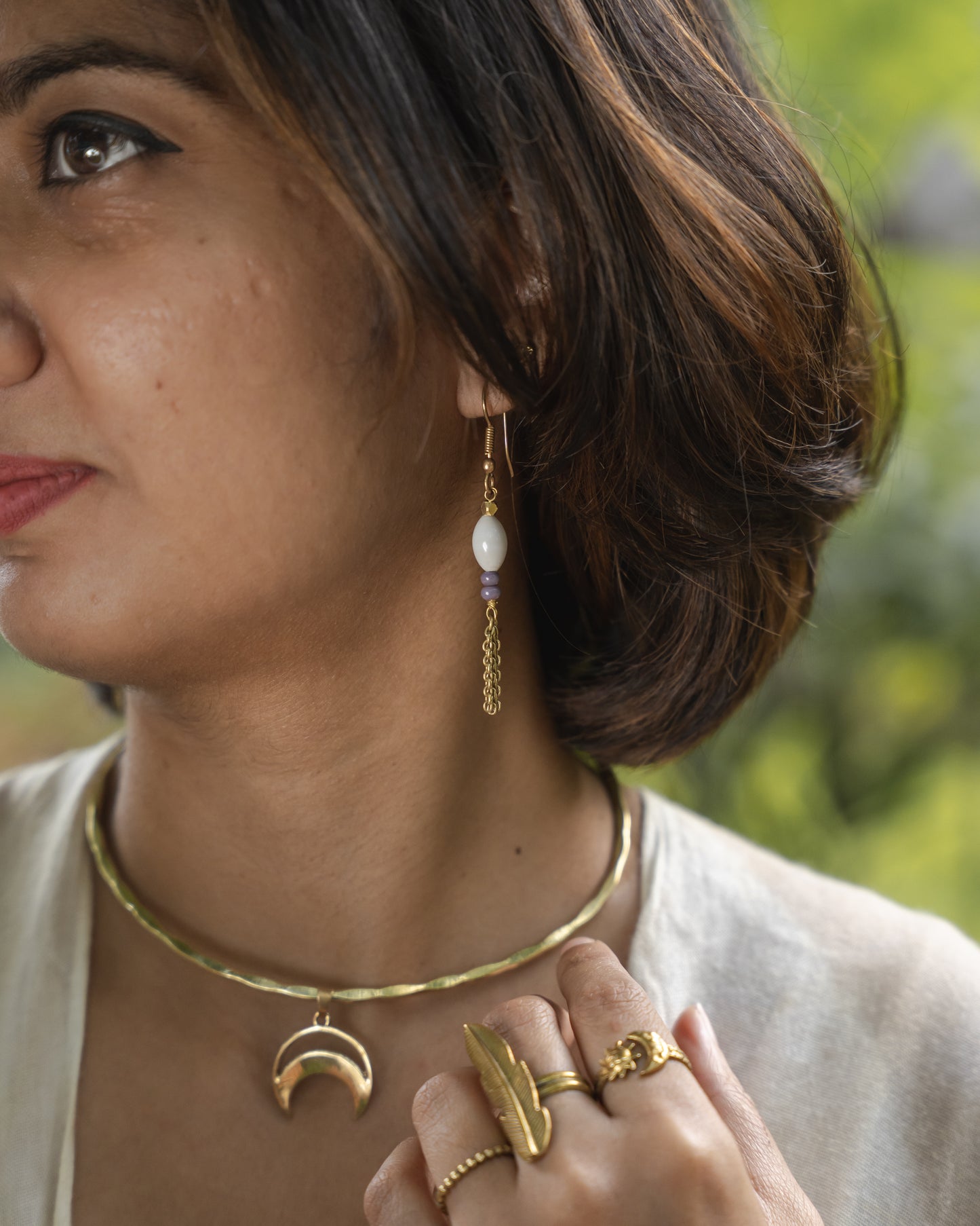 Moonberry drops brass earrings