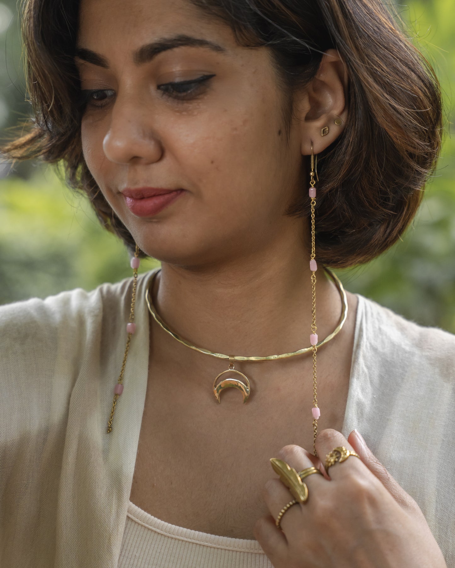 Dusty rose drops brass earrings