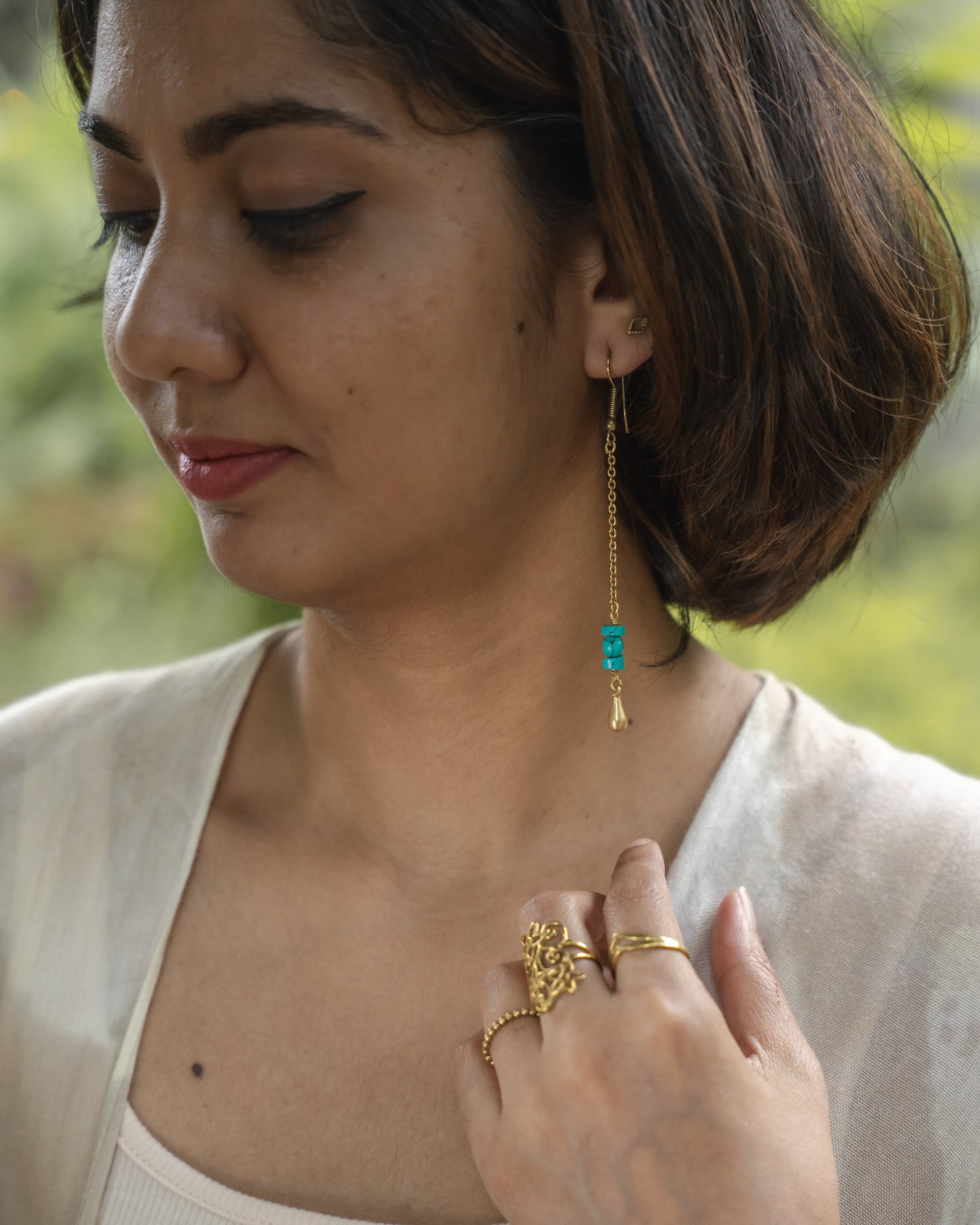 Firoza turquoise drop brass earrings