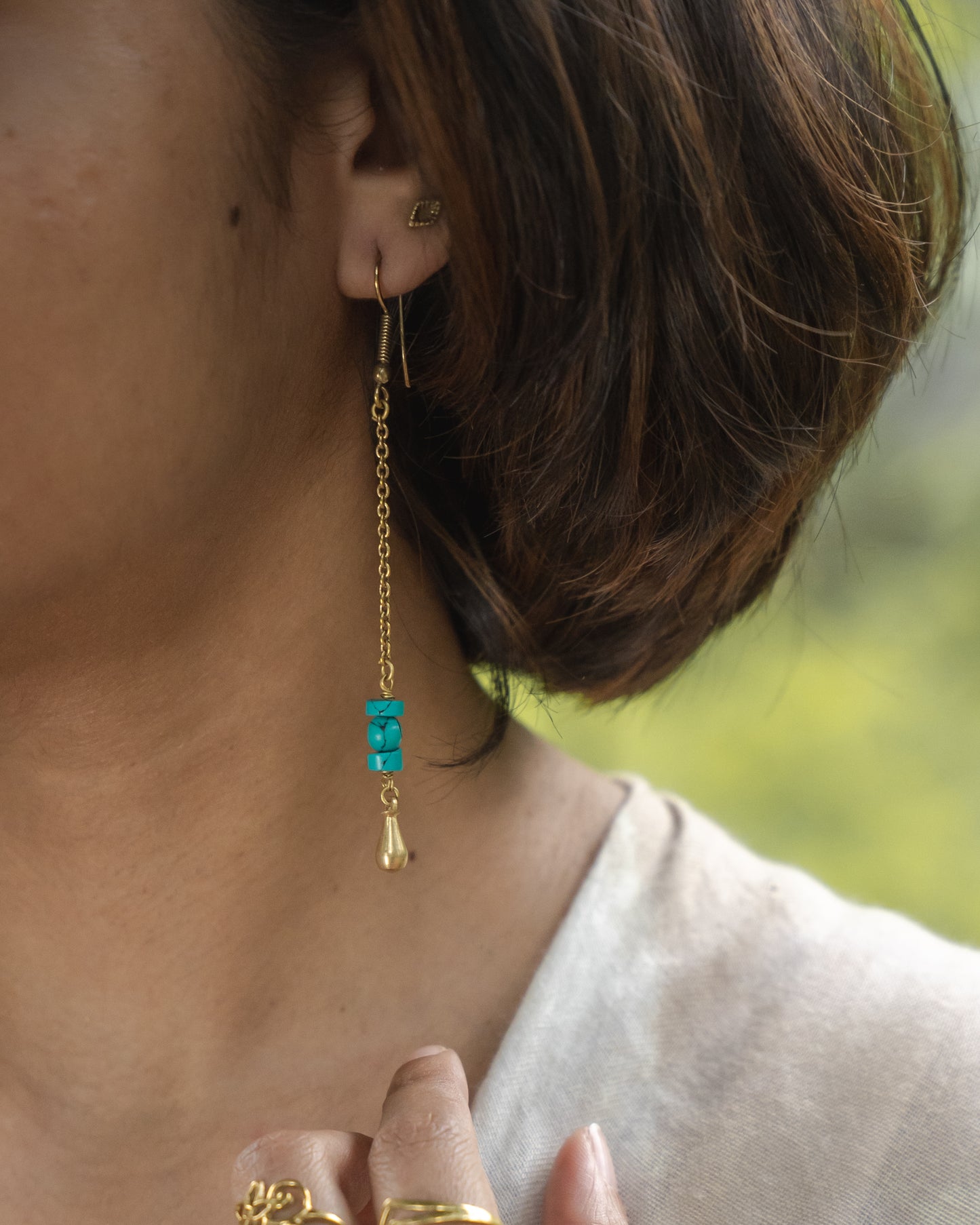 Firoza turquoise drop brass earrings